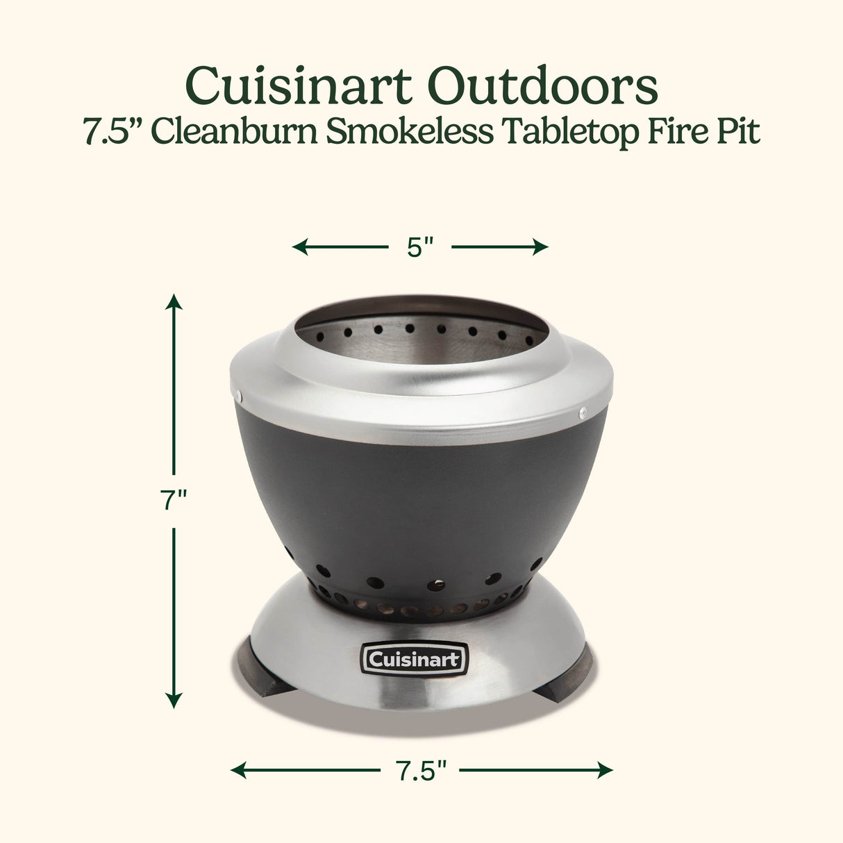 Cuisinart 7.5” Cleanburn Smokeless Table Top Fire Pit, Silver & Black