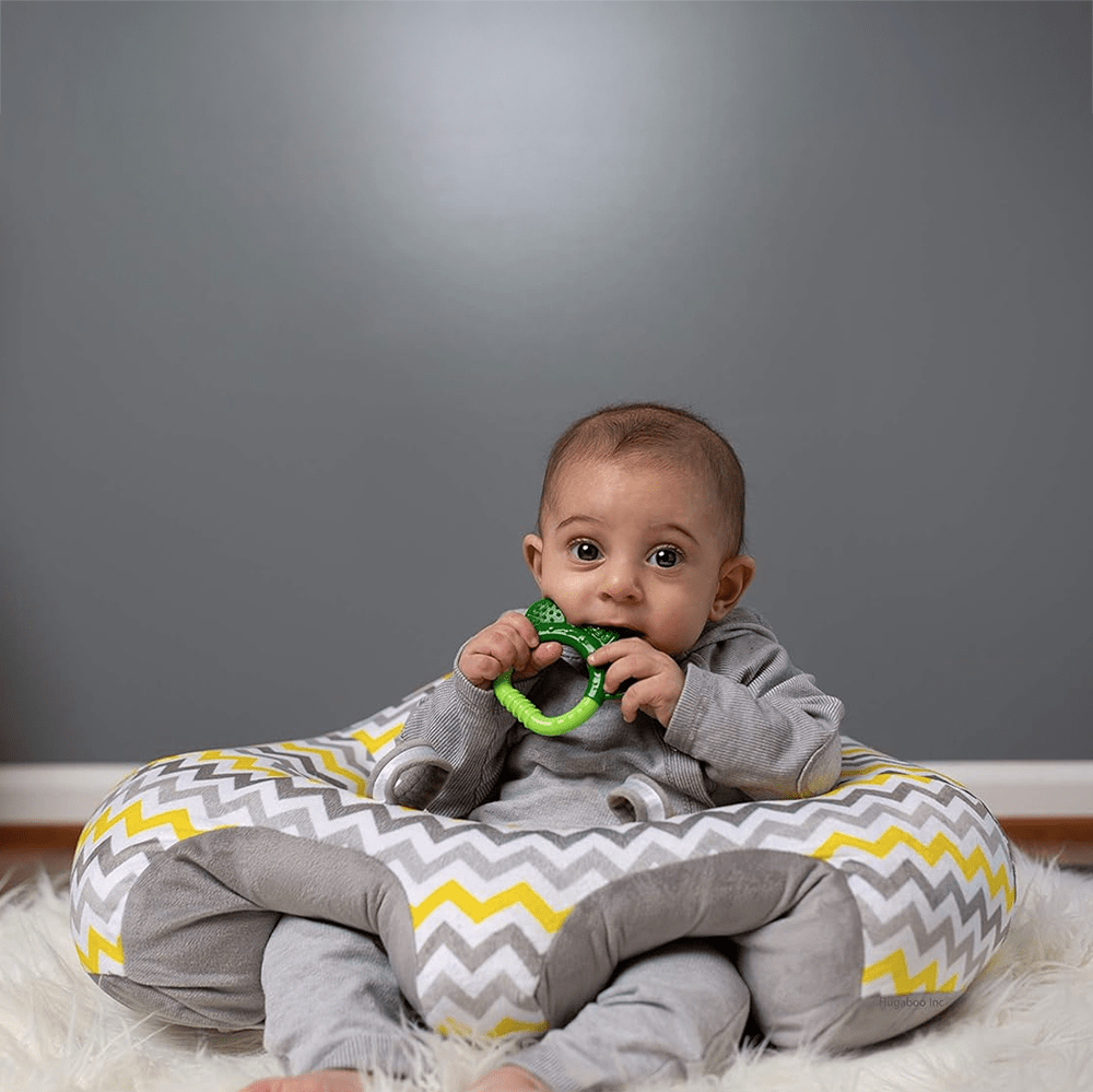 Hugaboo Infant Sitting Chair, Portable, Washable Baby Floor Seat, Yellow Chevron