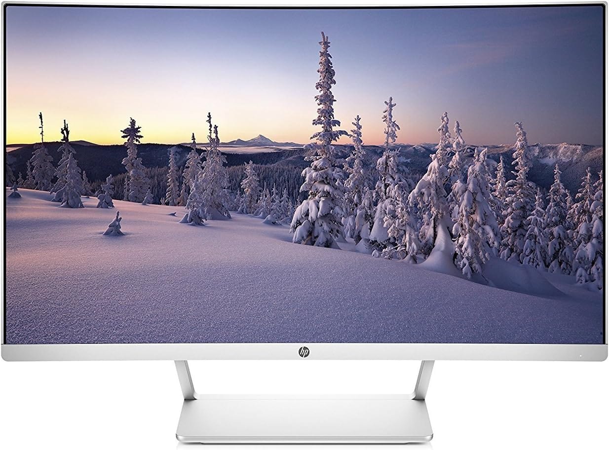 HP 27" 5ms HDMI Widescreen LED Backlight LCD/LED Curved Monitor, White & Silver - Refurbished