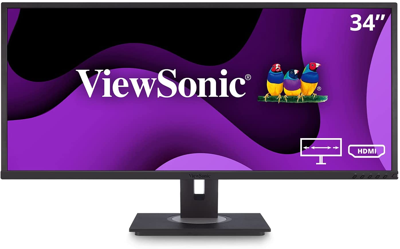 ViewSonic 34" Ultra-Wide 21:9 WQHD Ergonomic Monitor with HDMI DisplayPort USB, 40 Degree Tilt and FreeSync for Home and Office - Certified Refurbished