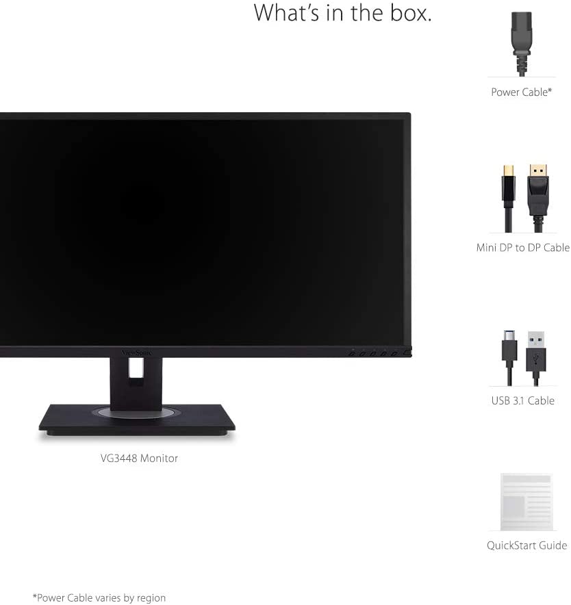 ViewSonic 34" Ultra-Wide 21:9 WQHD Ergonomic Monitor with HDMI DisplayPort USB, 40 Degree Tilt and FreeSync for Home and Office - Certified Refurbished