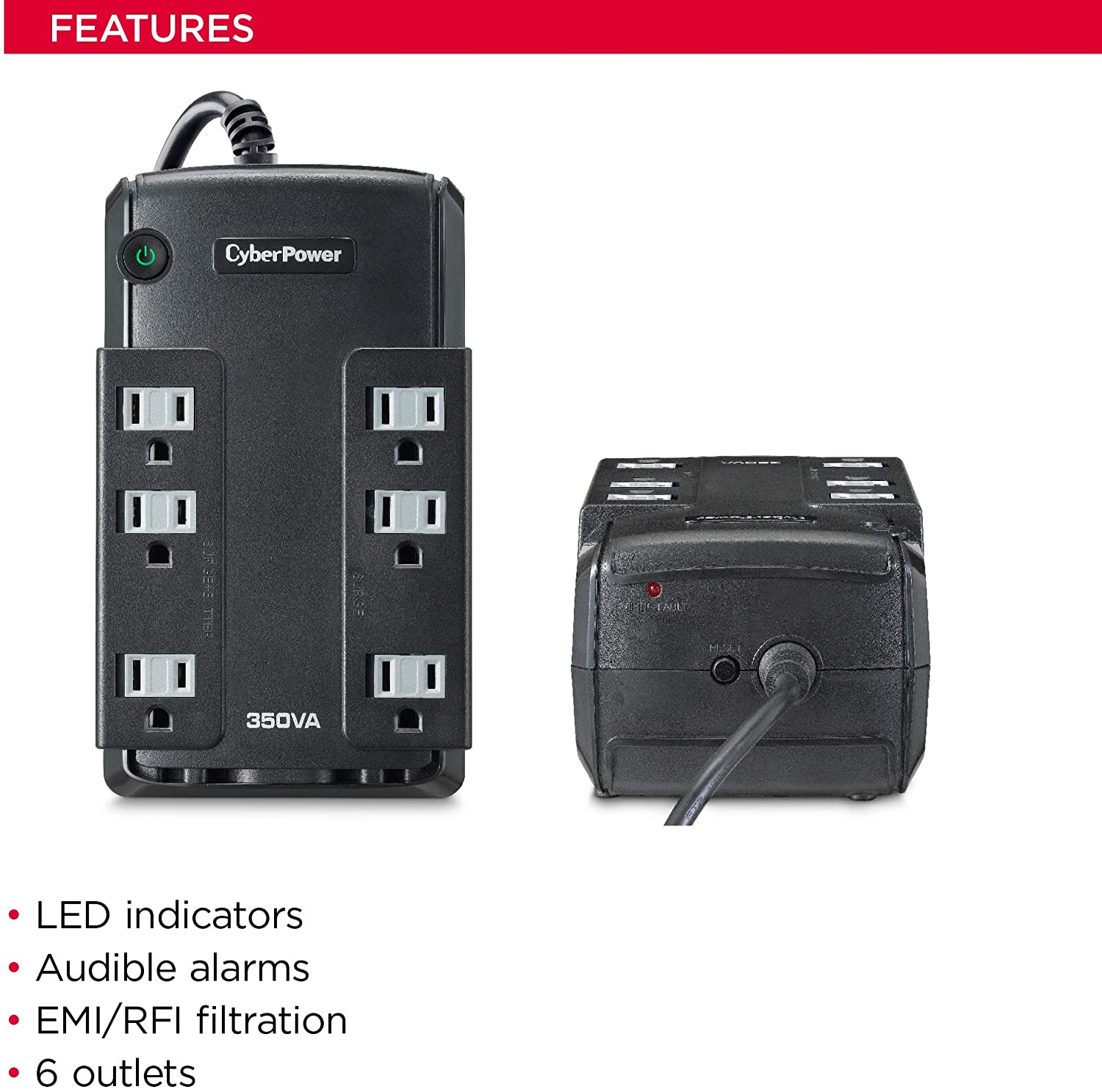 CyberPower CP350COM 350VA/255W 6 Outlets Compact UPS Battery Backup - New Battery Certified Refurbished