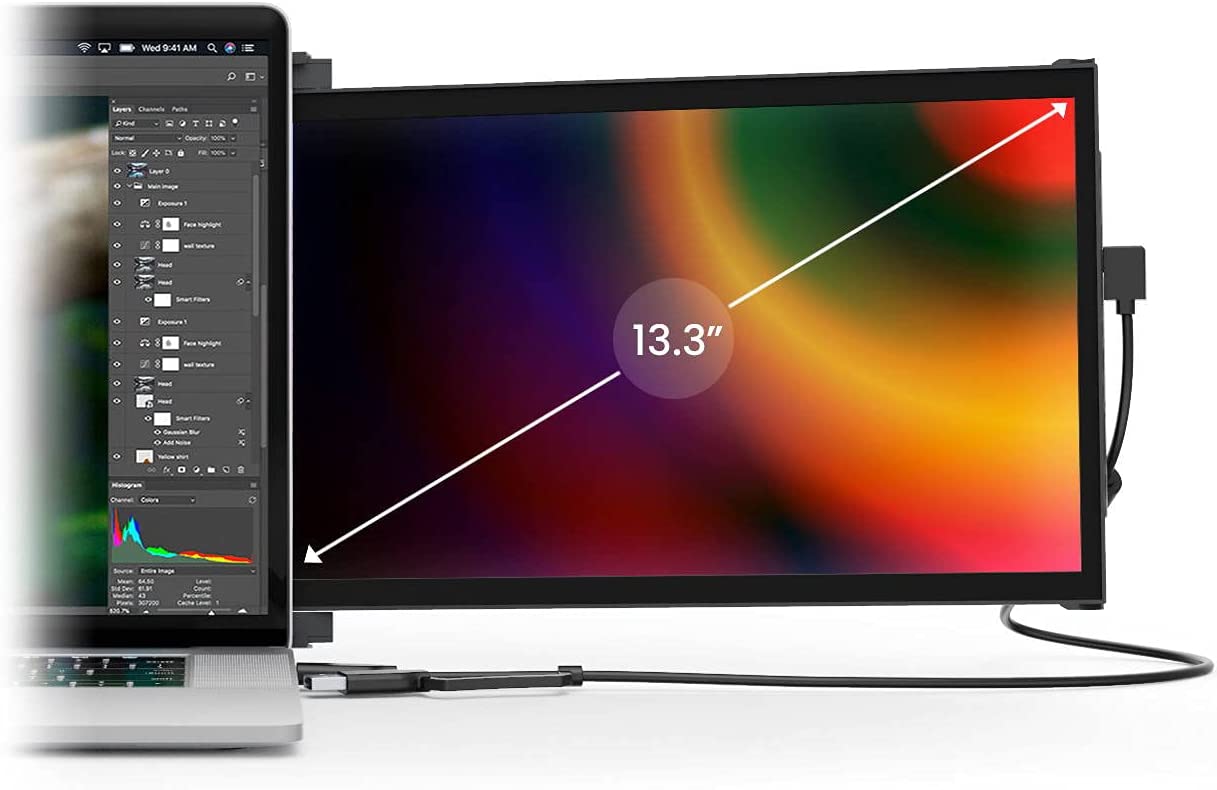 Mobile Pixels Duex Lite 12.5" Portable Monitor Full HD 1080P IPS Screen, USBC Ultra Portable Laptop Dual Monitor, Plug and Play, Any Laptops Compatible, Grey - Certified Refurbished