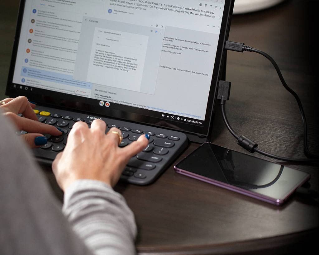 Mobile Pixels Duex Lite 12.5" Portable Monitor Full HD 1080P IPS Screen, USBC Ultra Portable Laptop Dual Monitor, Plug and Play, Any Laptops Compatible, Grey - Certified Refurbished