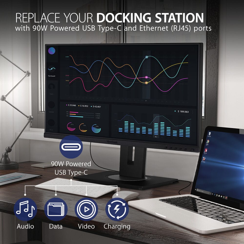 ViewSonic 24" 1080p Ergonomic IPS Docking Monitor - Certified Refurbished