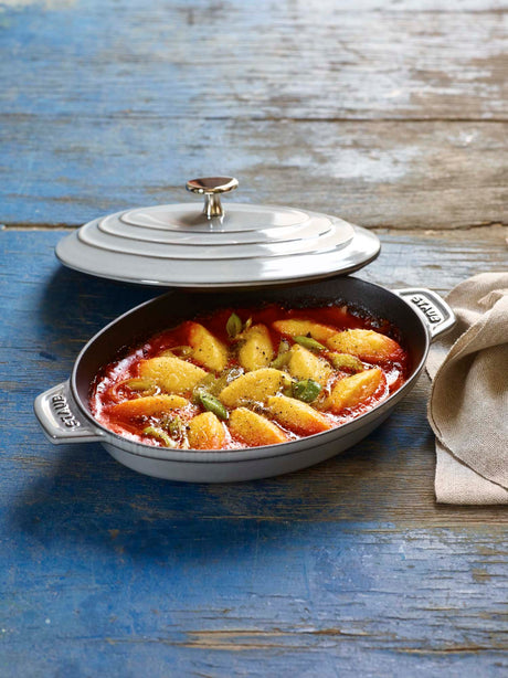 Staub Cast Iron 9-inch x 6.6-inch Oval Covered Baking Dish - Graphite Grey
