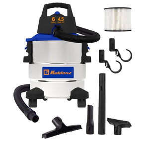 Koblenz WD 6 L212 SS 6-Gallon Portable Wet/Dry Vacuum with Blower, Stainless Steel and Blue