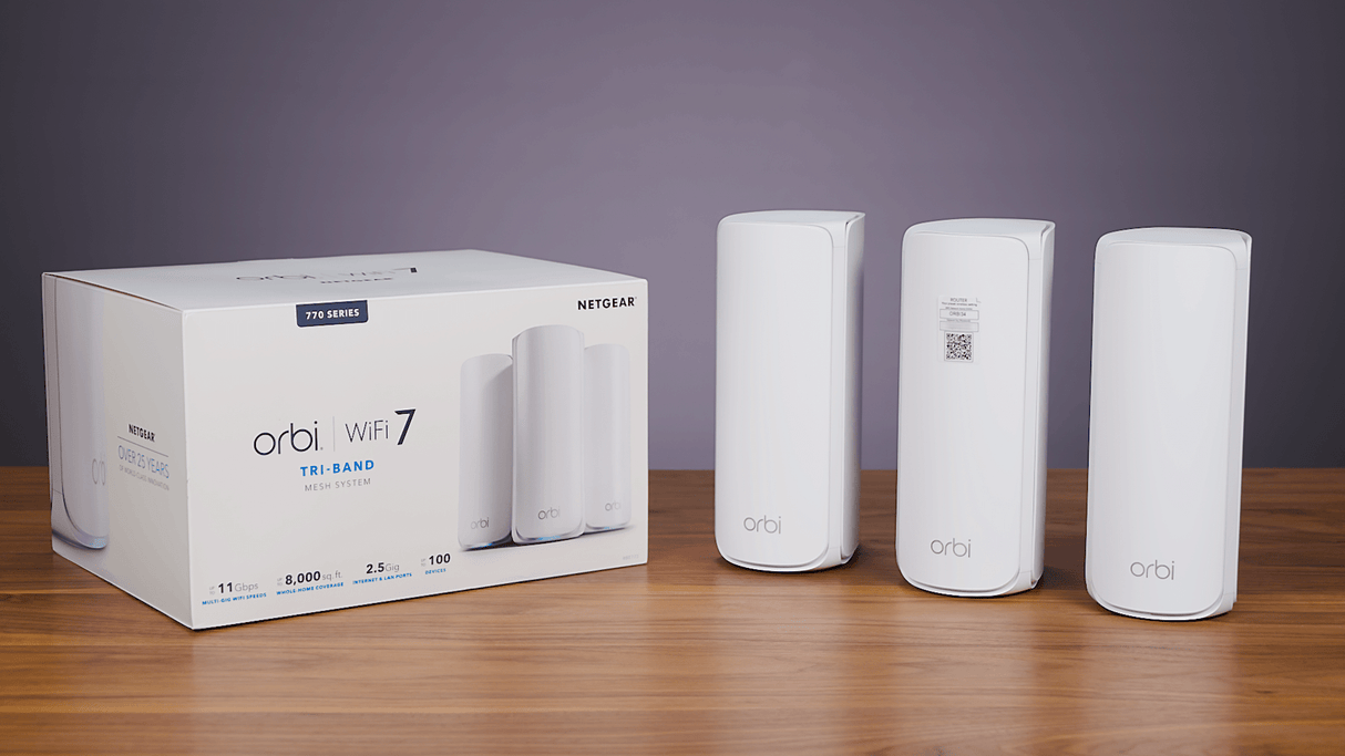 Netgear Orbi 770 Series RBE773 Tri-Band WiFi 7 Mesh System, 3-Pack (Router + 2 Satellites), 11Gbps, Covers Up to 8000 Sq. Ft., White