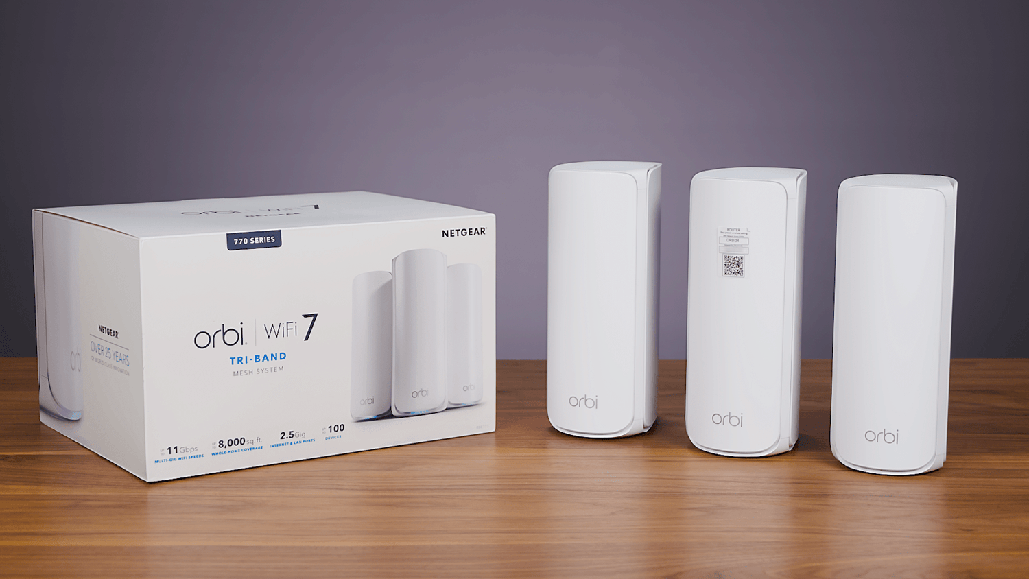 Netgear Orbi 770 Series RBE773 Tri-Band WiFi 7 Mesh System, 3-Pack (Router + 2 Satellites), 11Gbps, Covers Up to 8000 Sq. Ft., White