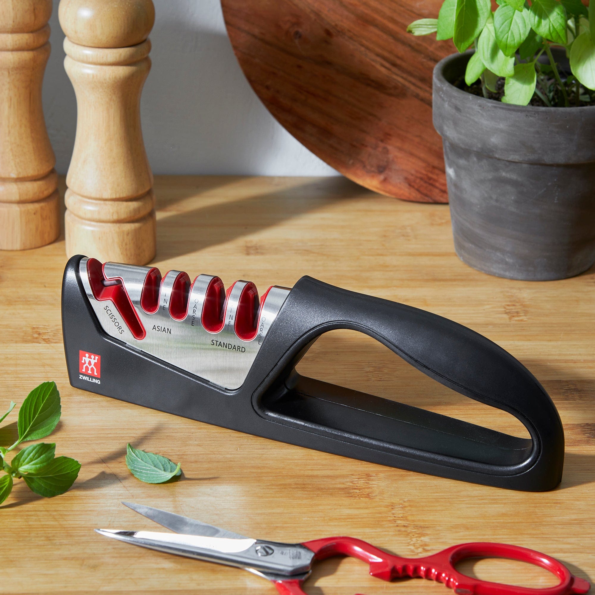 Zwilling Razor-Sharp 4-Stage Pull Through Knife Sharpener with Shear Sharpener, German Engineered