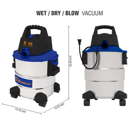 Koblenz WD 6 L212 SS 6-Gallon Portable Wet/Dry Vacuum with Blower, Stainless Steel and Blue