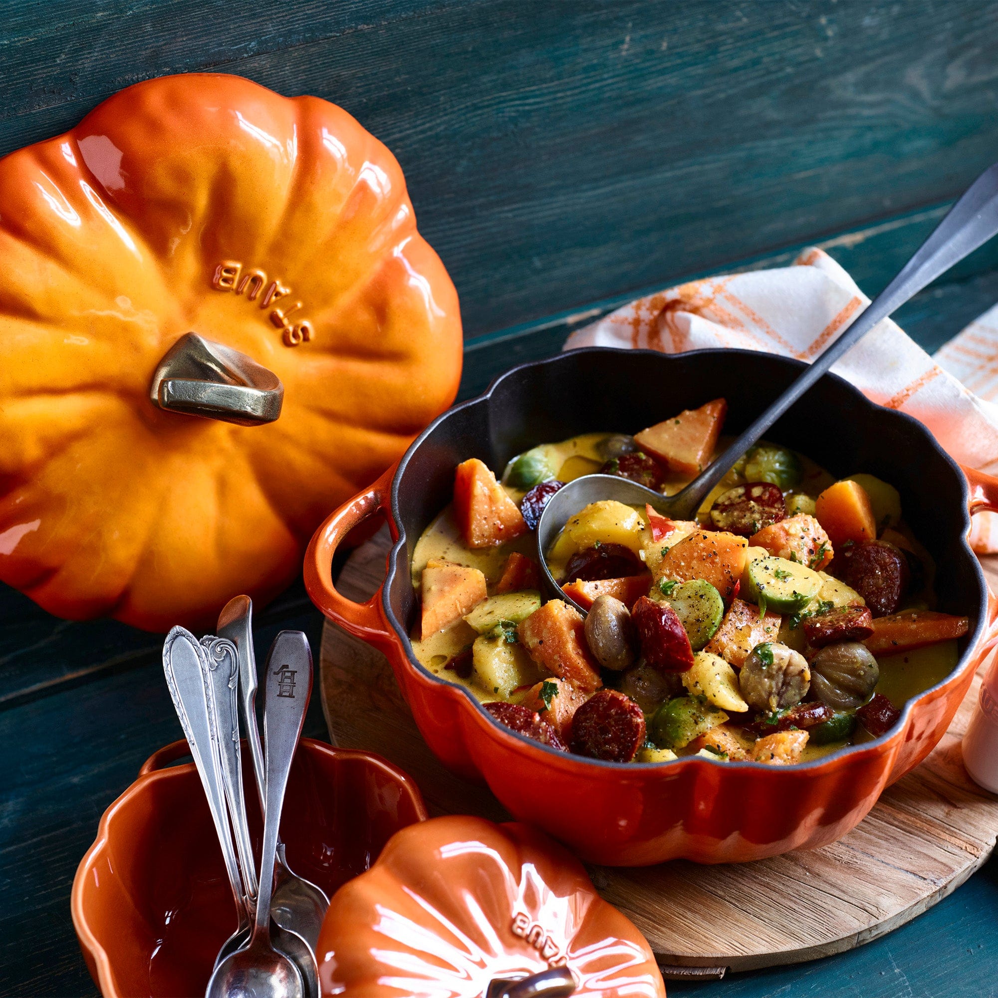 Staub Cast Iron Pumpkin Cocotte, Dutch Oven, 3.5-quart, serves 3-4, Made in France, Burnt Orange