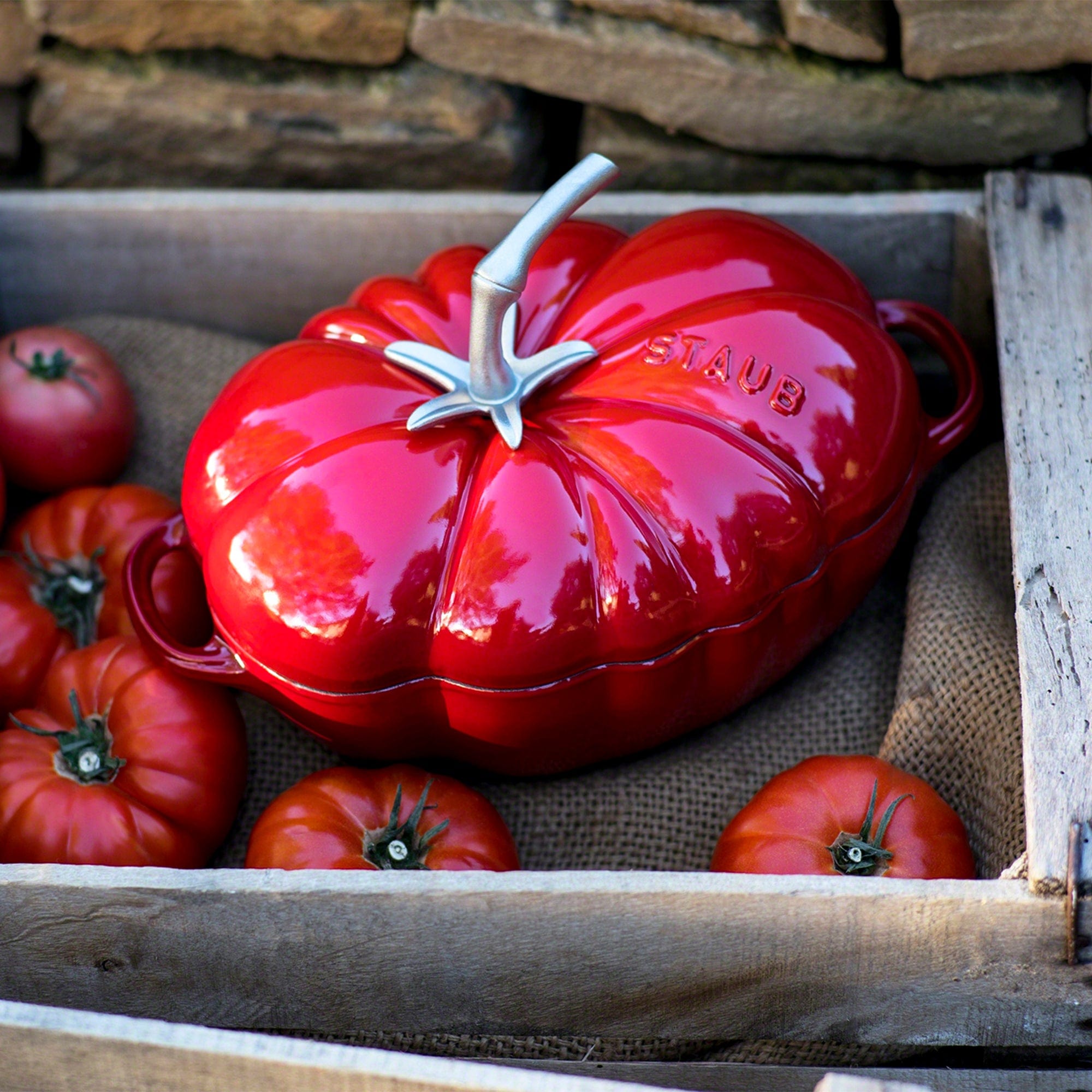 Staub Cast Iron Tomato Cocotte, Dutch Oven, 3-quart, Made in France, Cherry