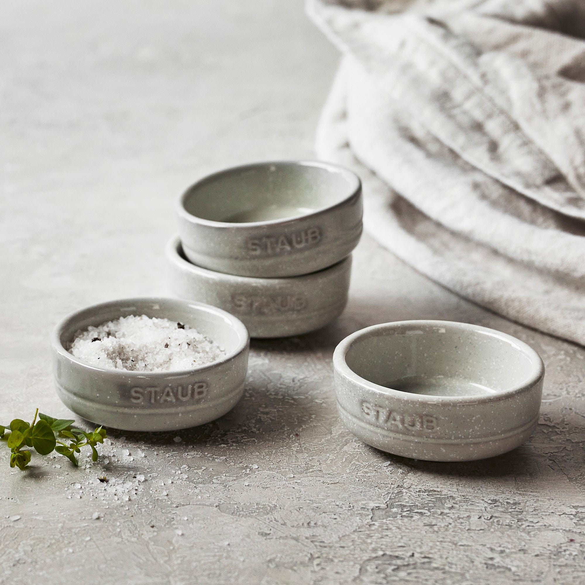 Staub Ceramic Dinnerware 4-pc Condiment Dish Set - White Truffle