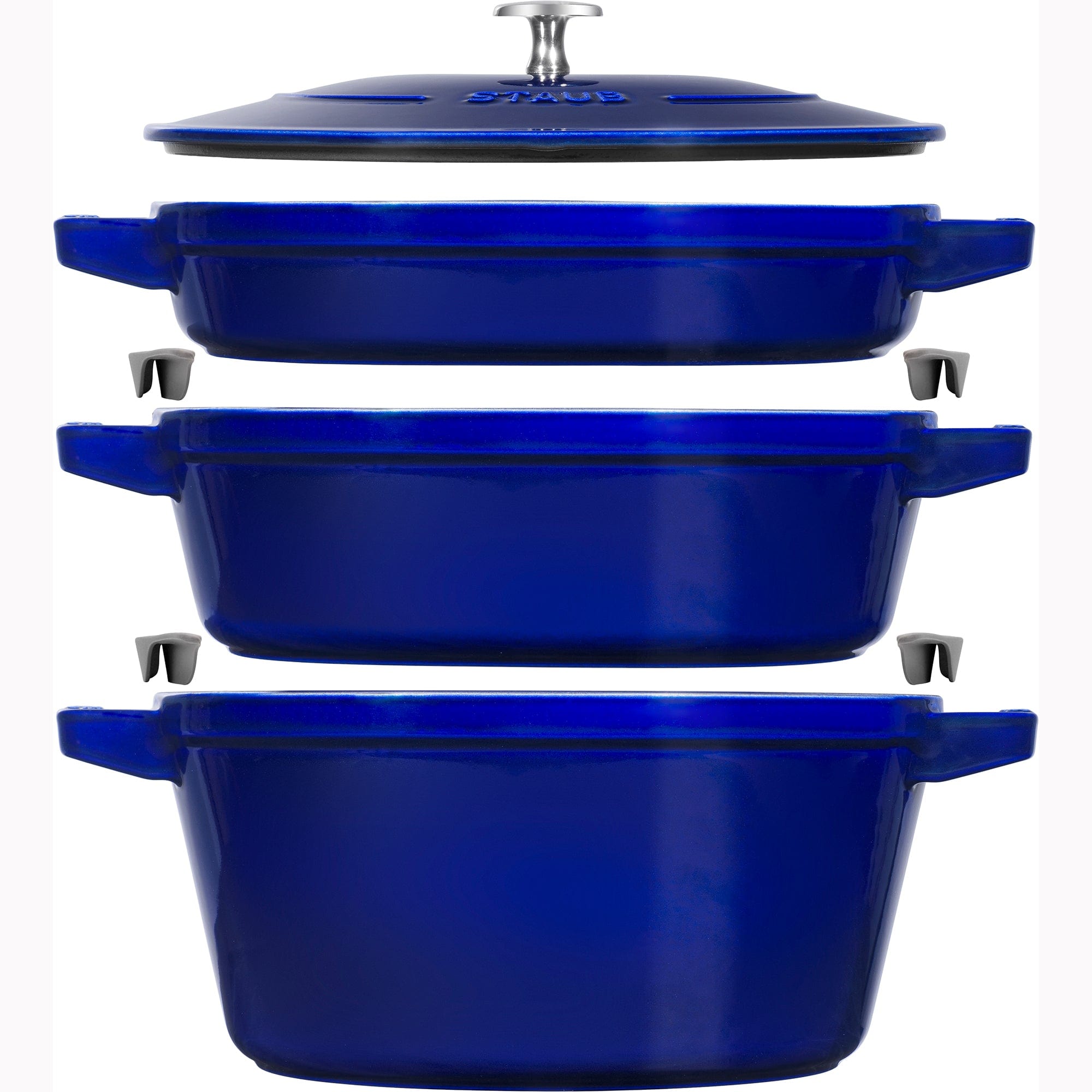 Staub Cast Iron Set 4-pc, Stackable Space-Saving Cookware Set, Dutch Oven with Lid, Dark Blue