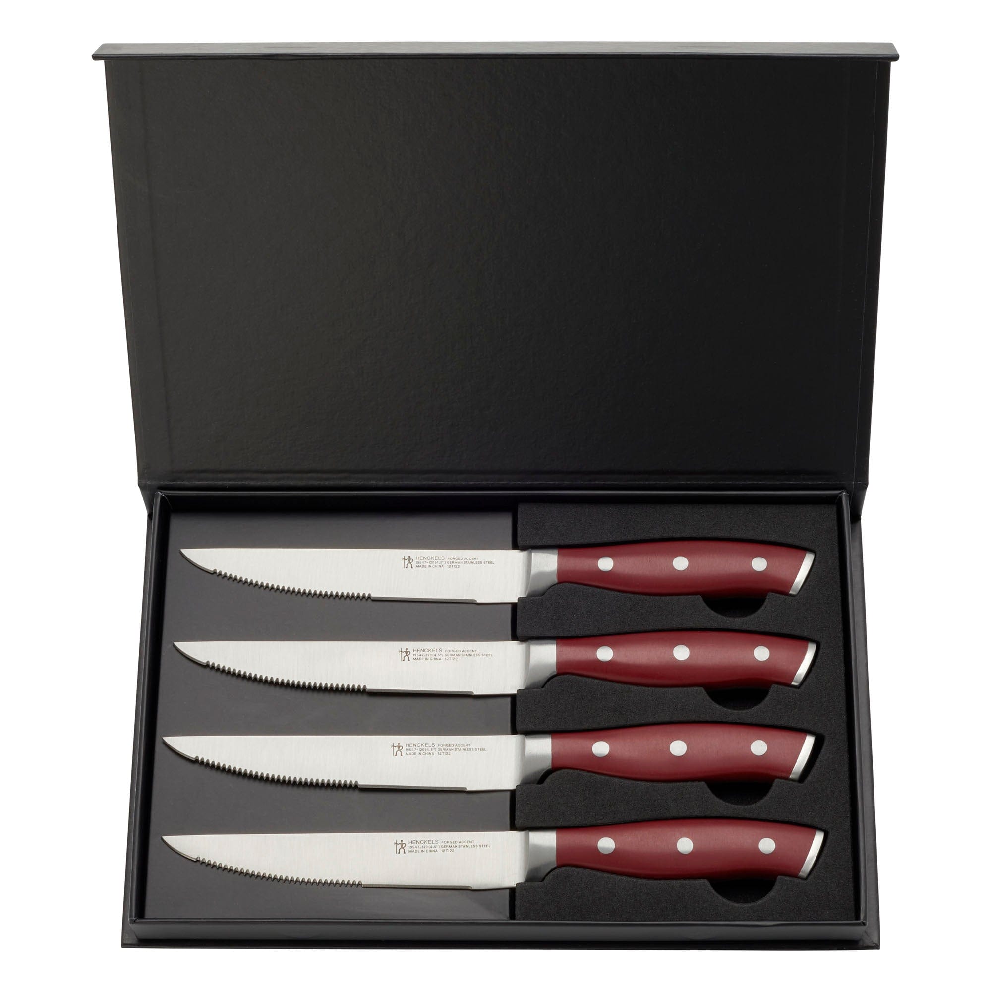 Henckels Forged Accent Set of 4 Steak Knife Set, Red, German Engineered