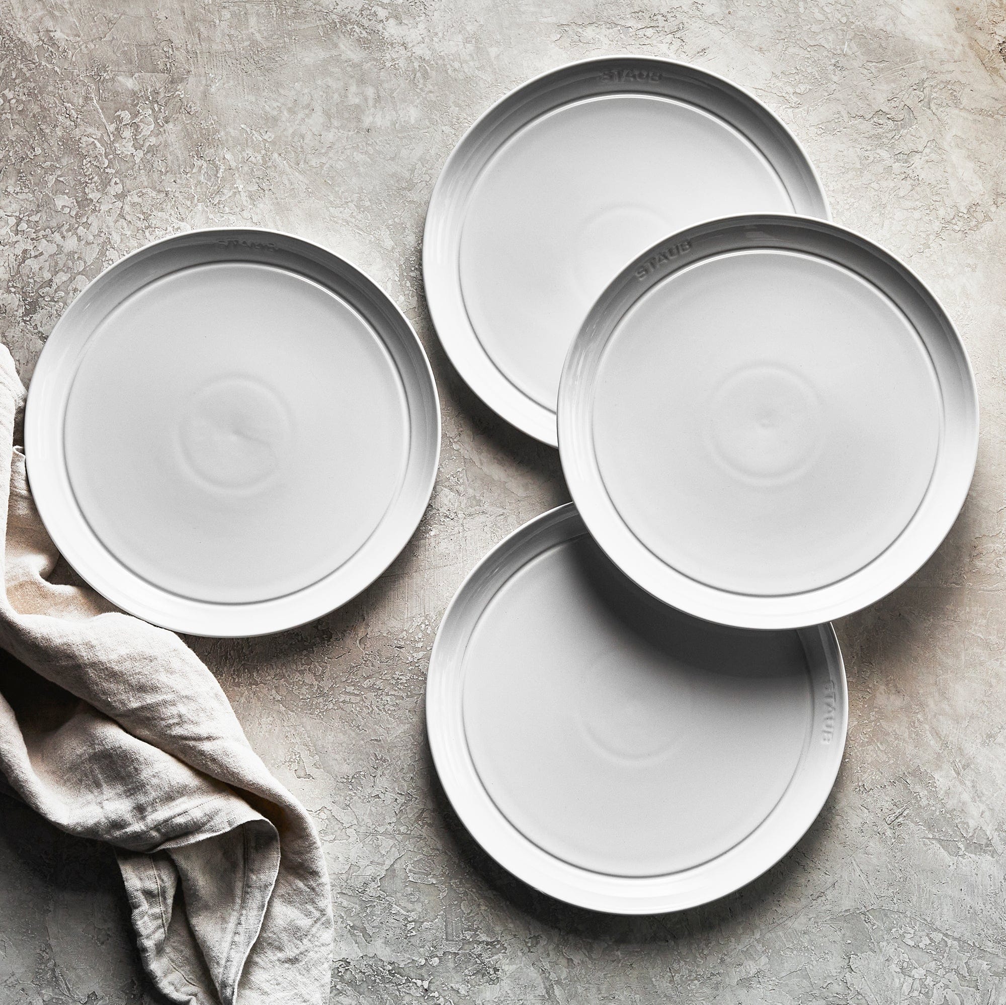 Staub Ceramic Dinnerware 4-pc 10-inch Dinner Plate Set - White