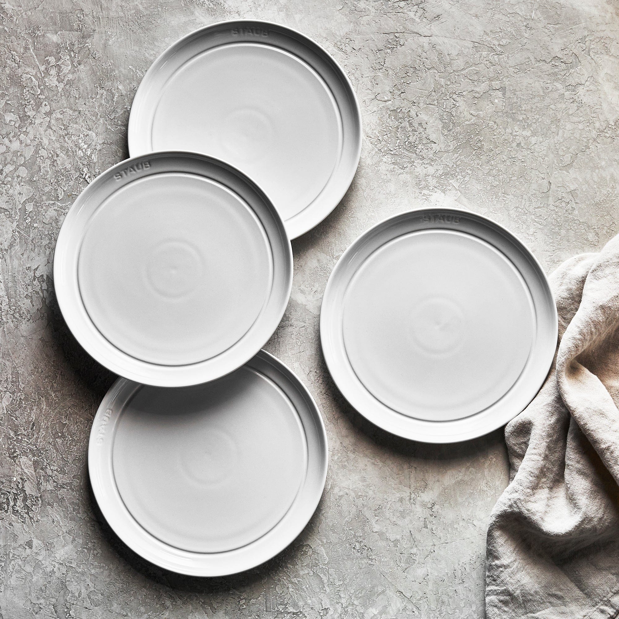 Staub Ceramic Dinnerware 4-pc 9-inch Salad Plate Set - White