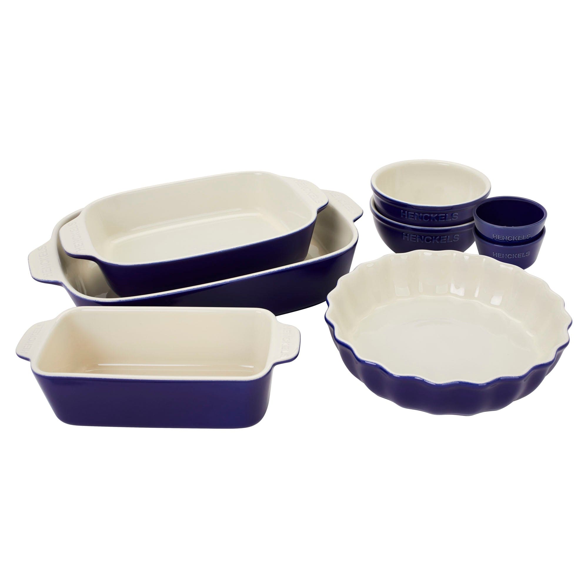 Henckels Ceramic 8-pc Mixed Bakeware & Serving Set - Dark Blue