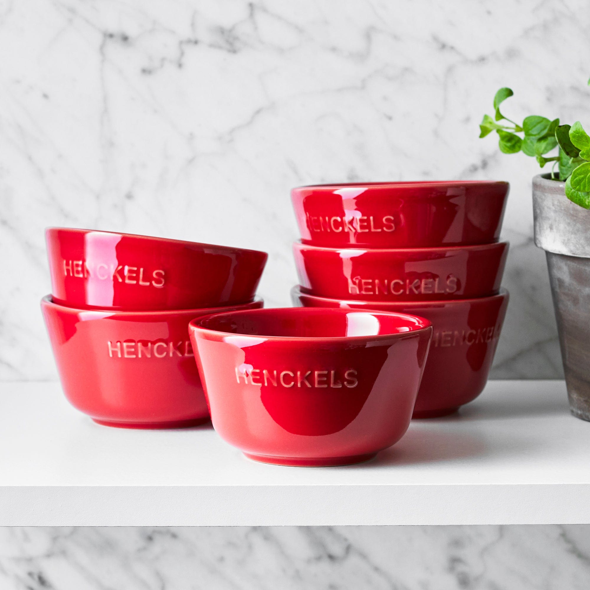 Henckels Ceramic 6-pc Round Ramekin Set - Cherry Red