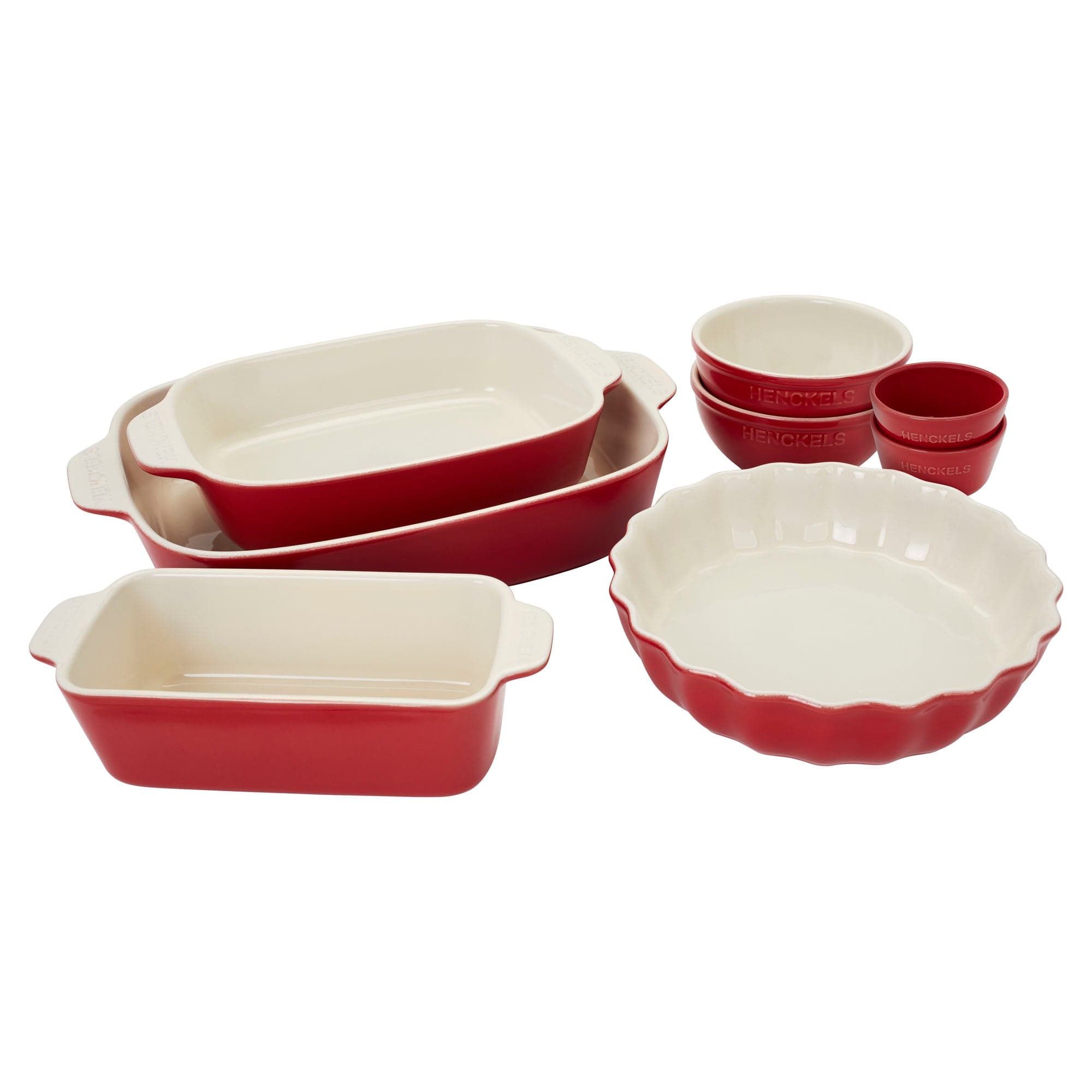 Henckels Ceramic 8-pc Mixed Bakeware & Serving Set - Cherry Red