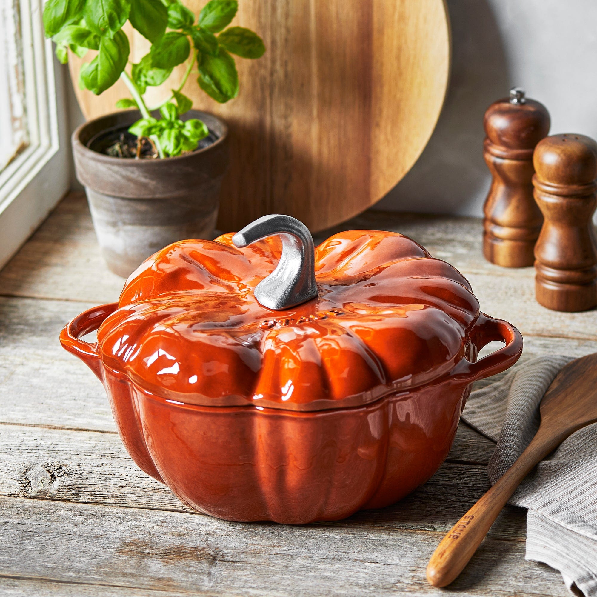 Staub Cast Iron 3.5-qt Pumpkin Cocotte with Stainless Steel Knob - Burnt Orange