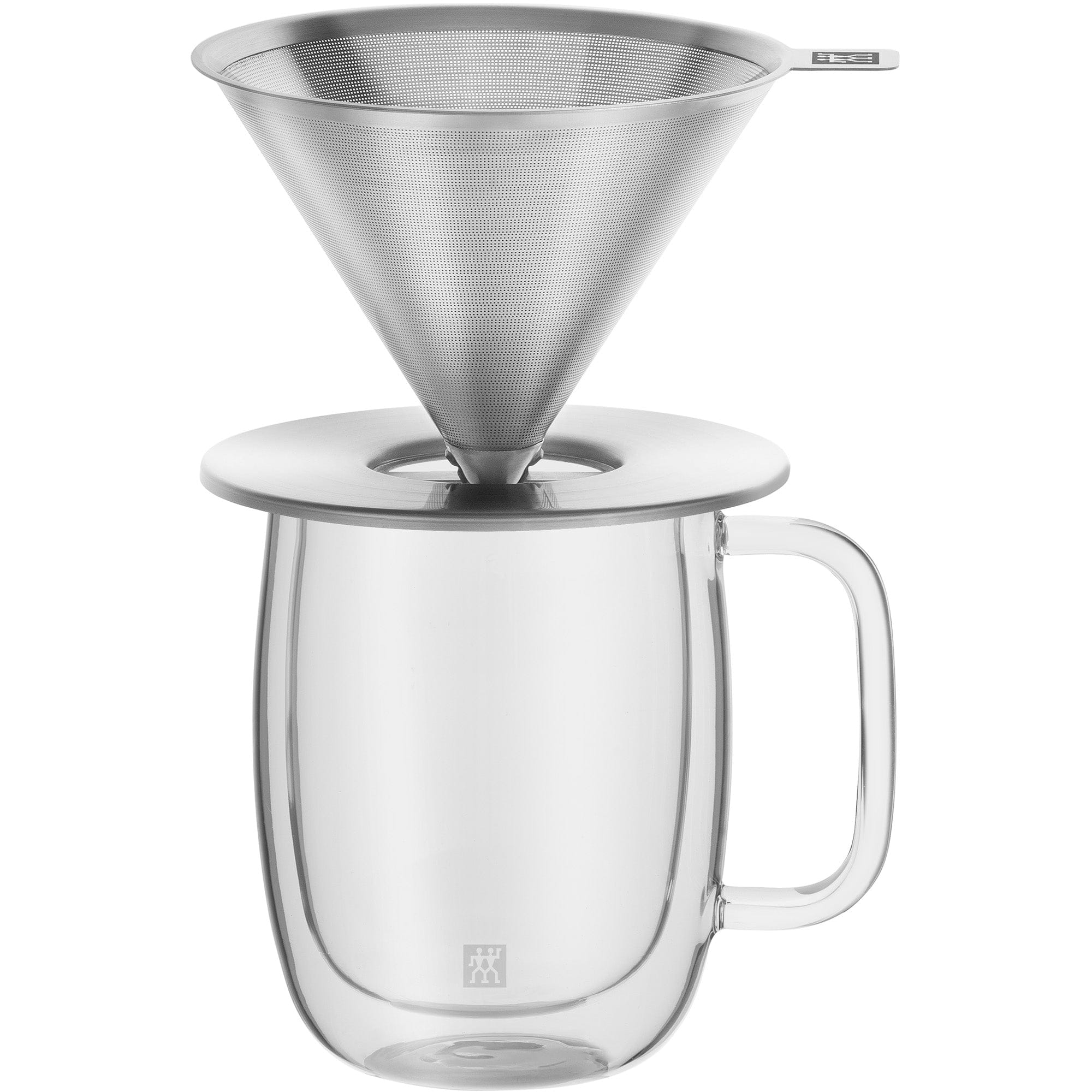 Zwilling Sorrento Stainless Steel Pour Over Coffee Dripper with Double-Wall Glass Coffee Mug