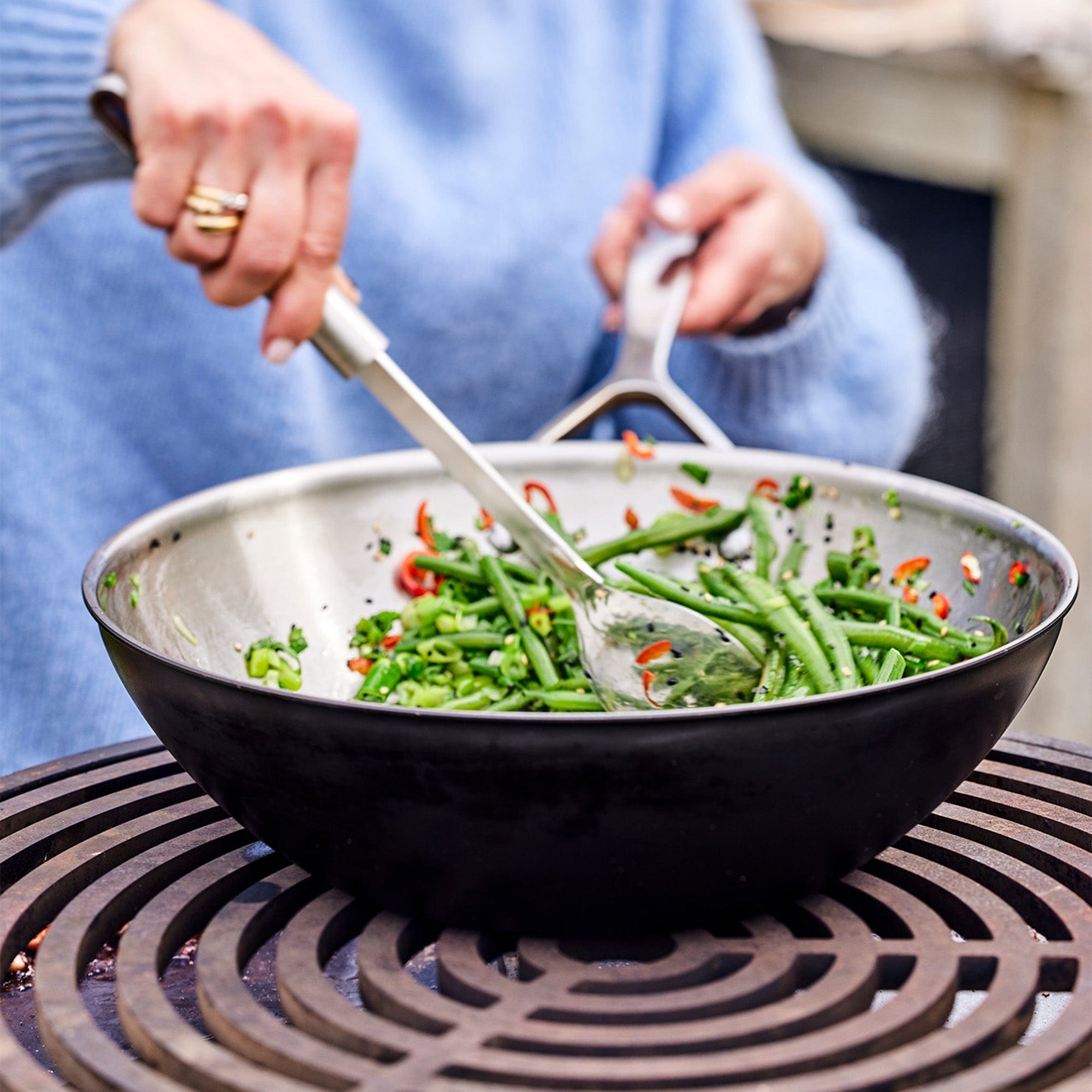 Demeyere Black 5 Stainless Steel Wok, with Ceramic Exterior Coating 3.2-qt