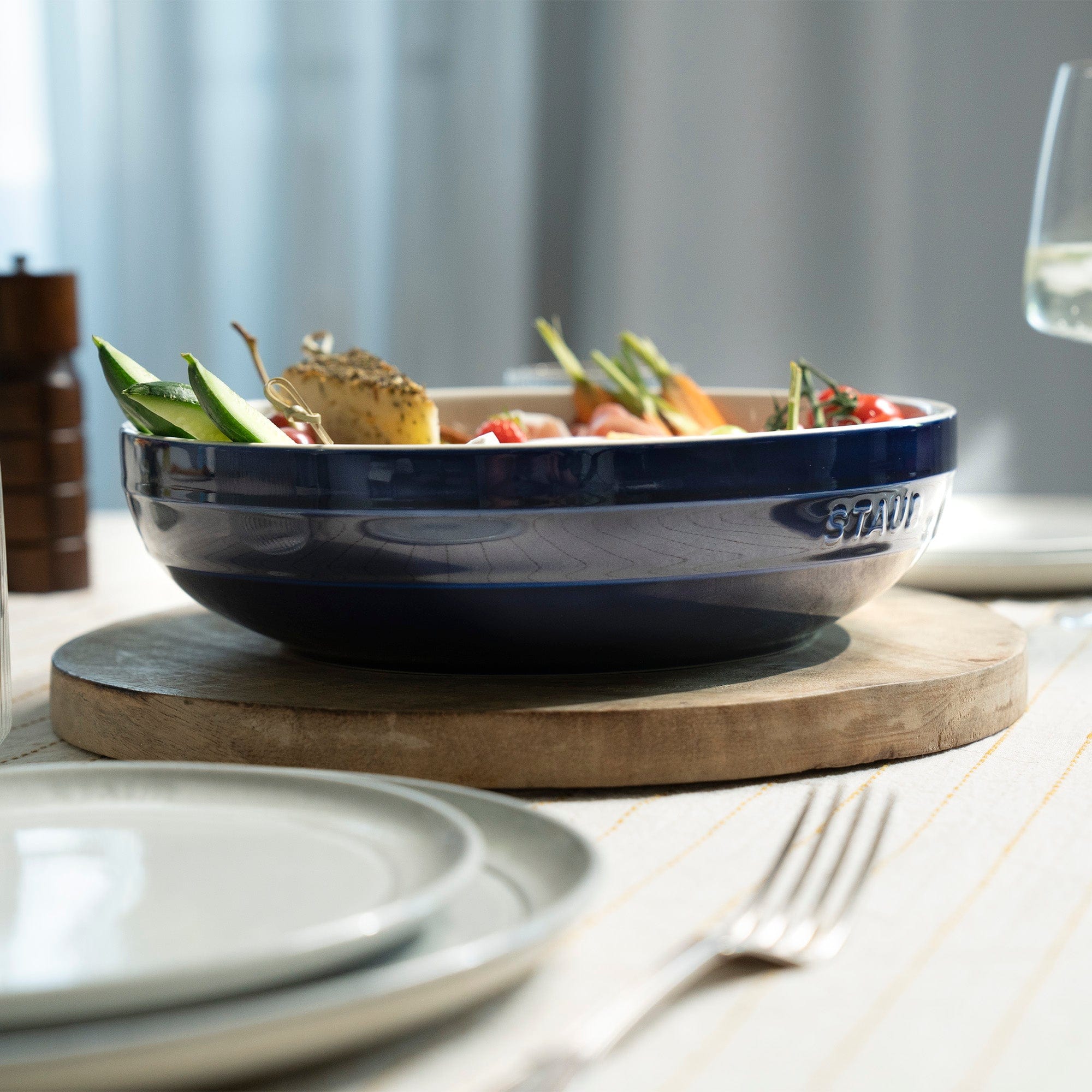 Staub Ceramic 11.5-inch Shallow Serving Bowl - Dark Blue