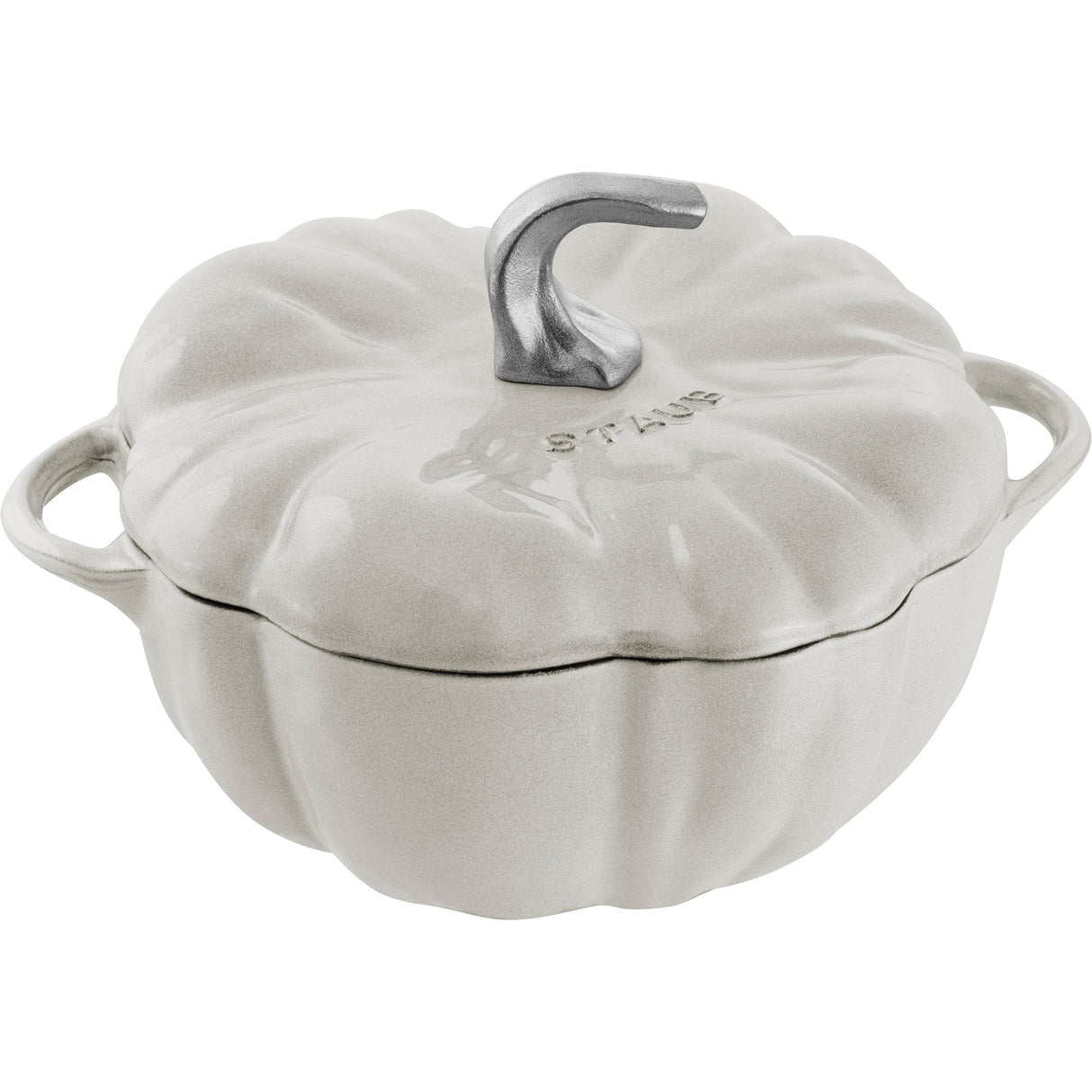 Staub Cast Iron 3.5-qt Pumpkin Cocotte with Stainless Steel Knob - White Truffle