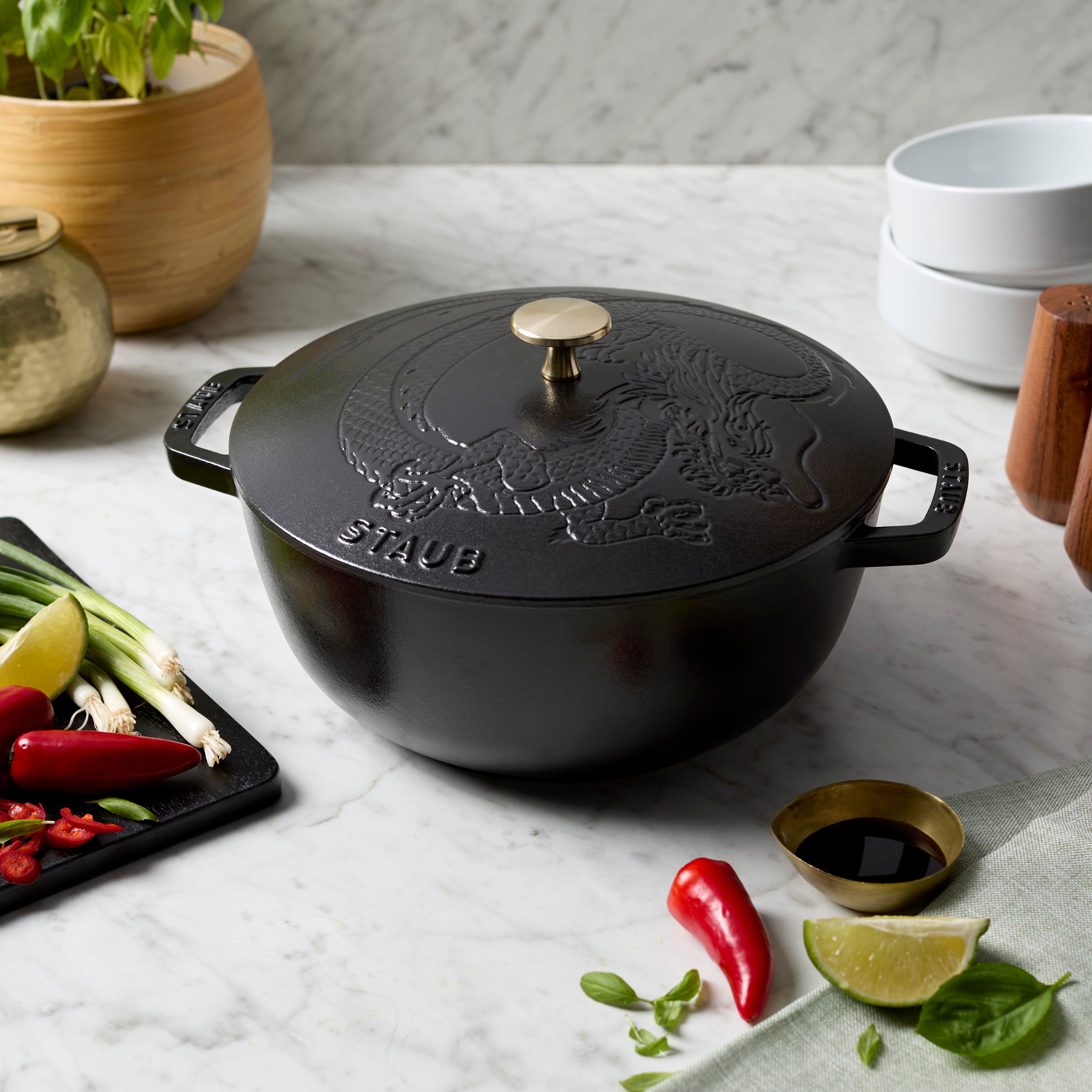 Staub Cast Iron 3.75-qt Essential French Oven with Dragon Lid - Matte Black