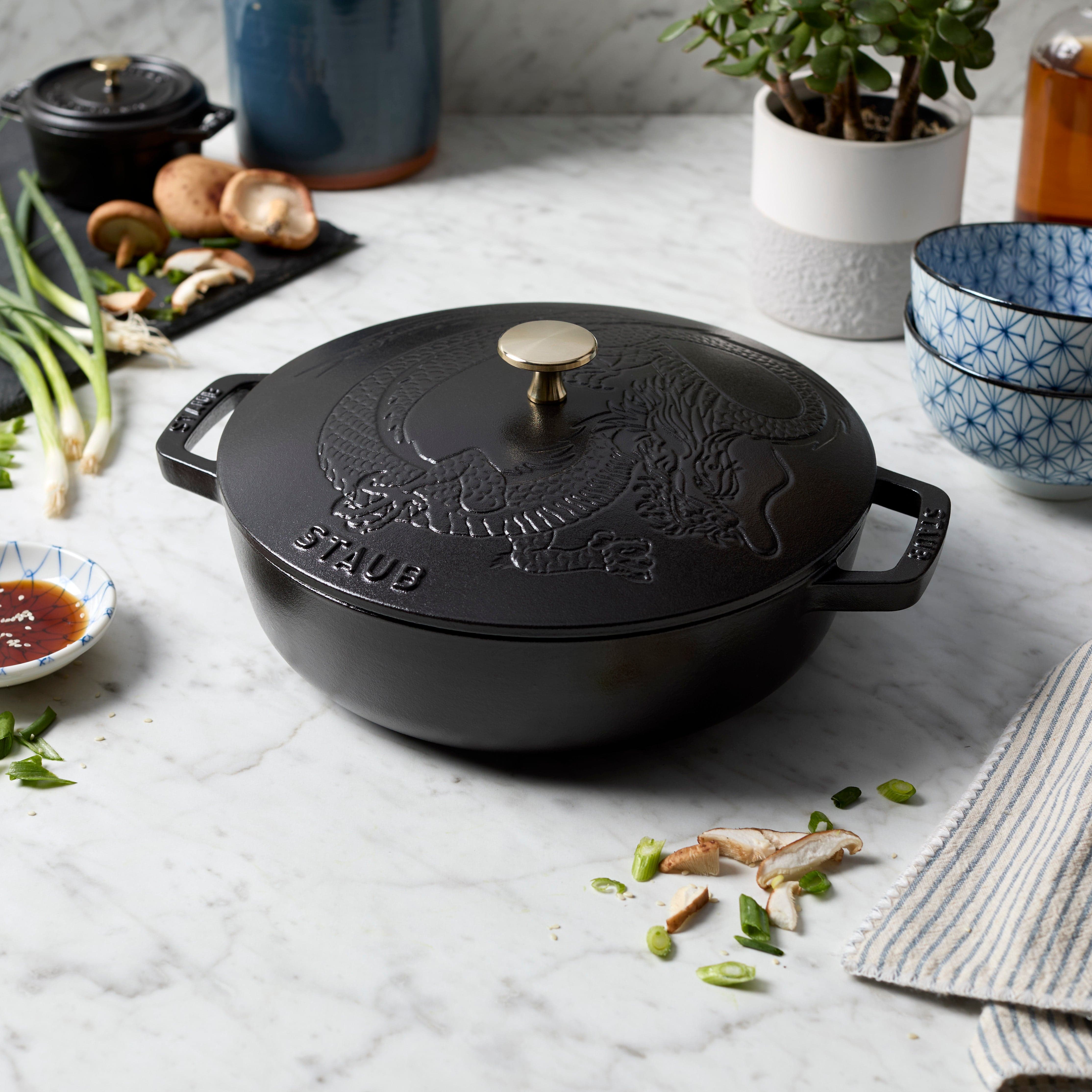 Staub Cast Iron 2.5-qt Braiser with Dragon Lid - Matte Black