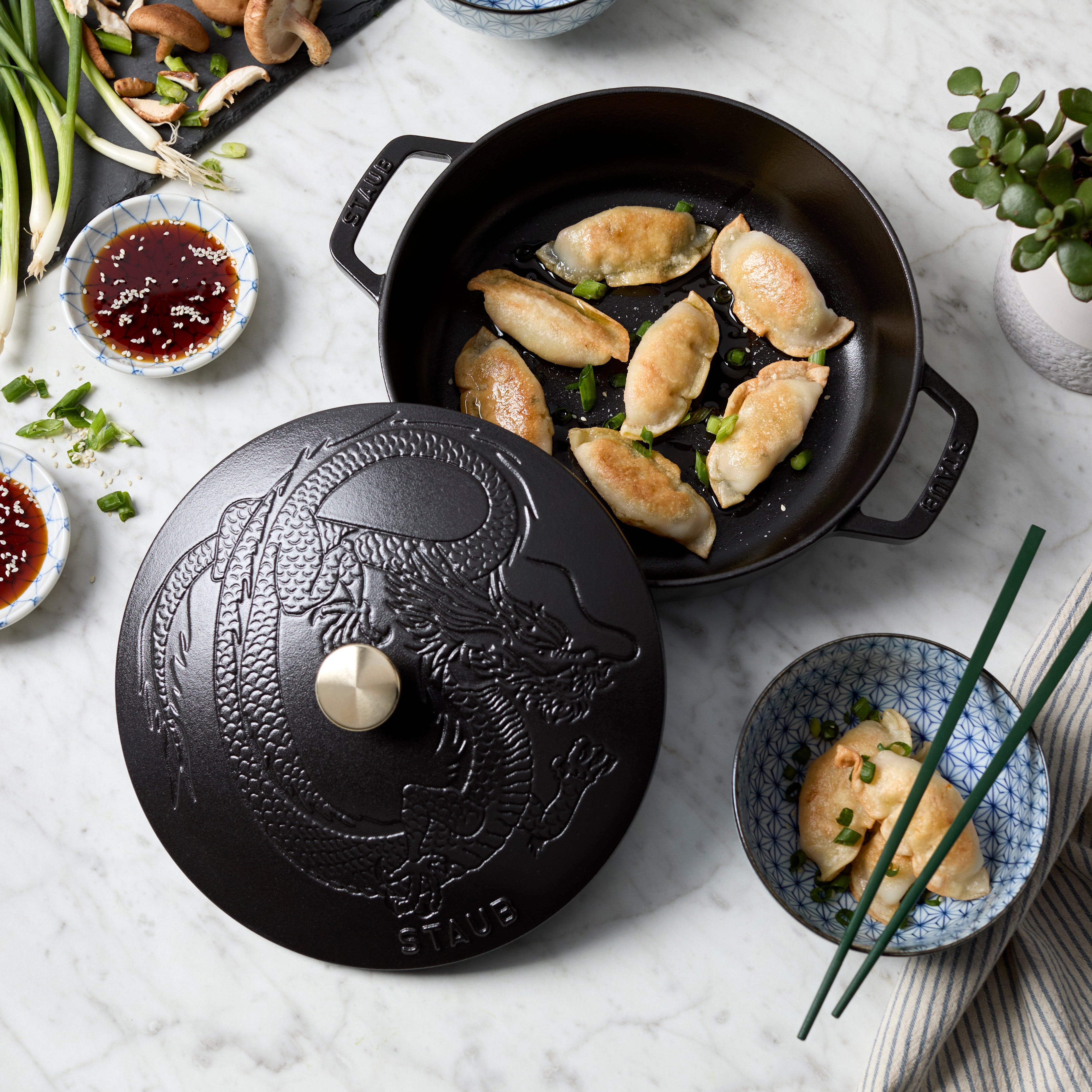 Staub Cast Iron 2.5-qt Braiser with Dragon Lid - Matte Black