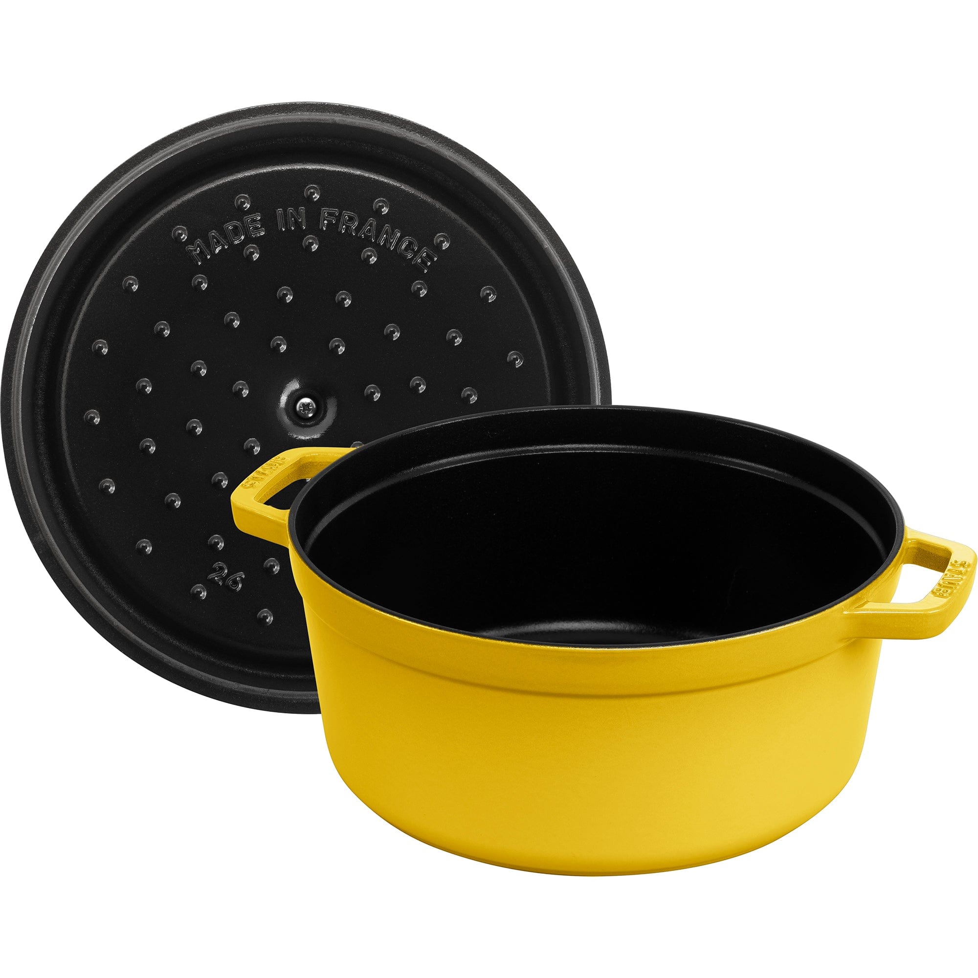 Staub Cast Iron Round Cocotte, Dutch Oven, 5.5-quart, serves 5-6, Made in France, Citron