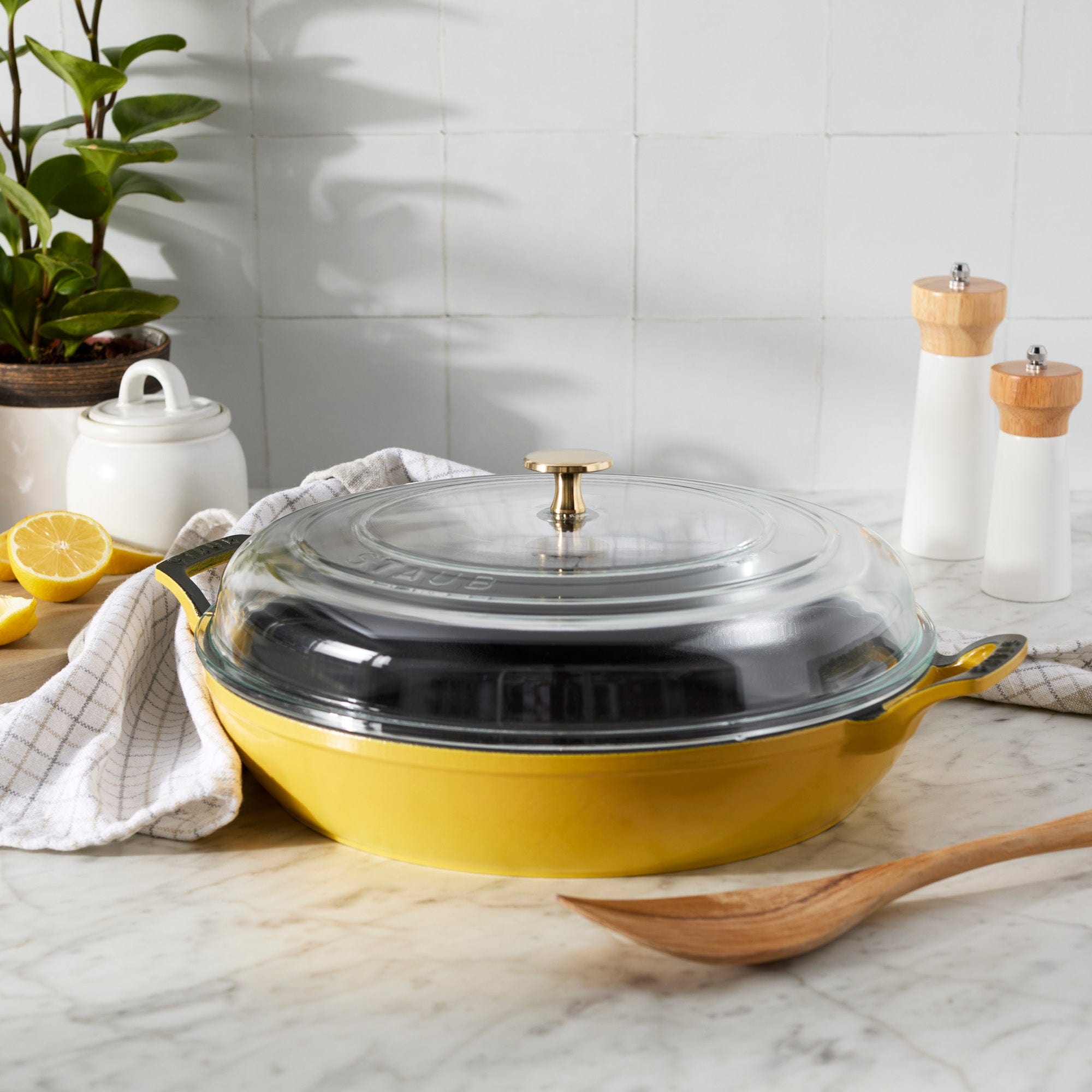 Staub Cast Iron 3.5-qt Braiser with Glass Lid - Citron