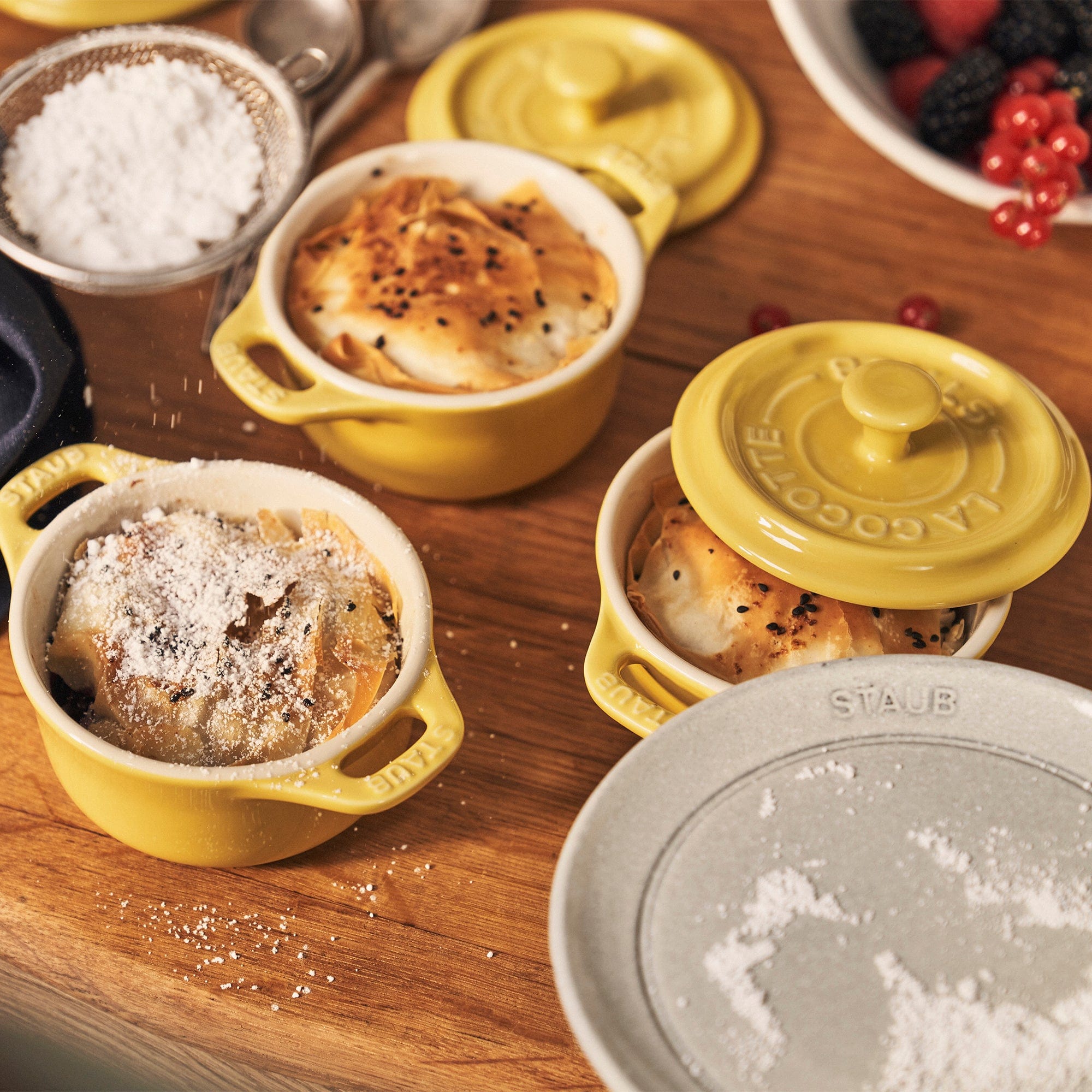 Staub Ceramic 3-pc Mini Round Cocotte Set - Citron