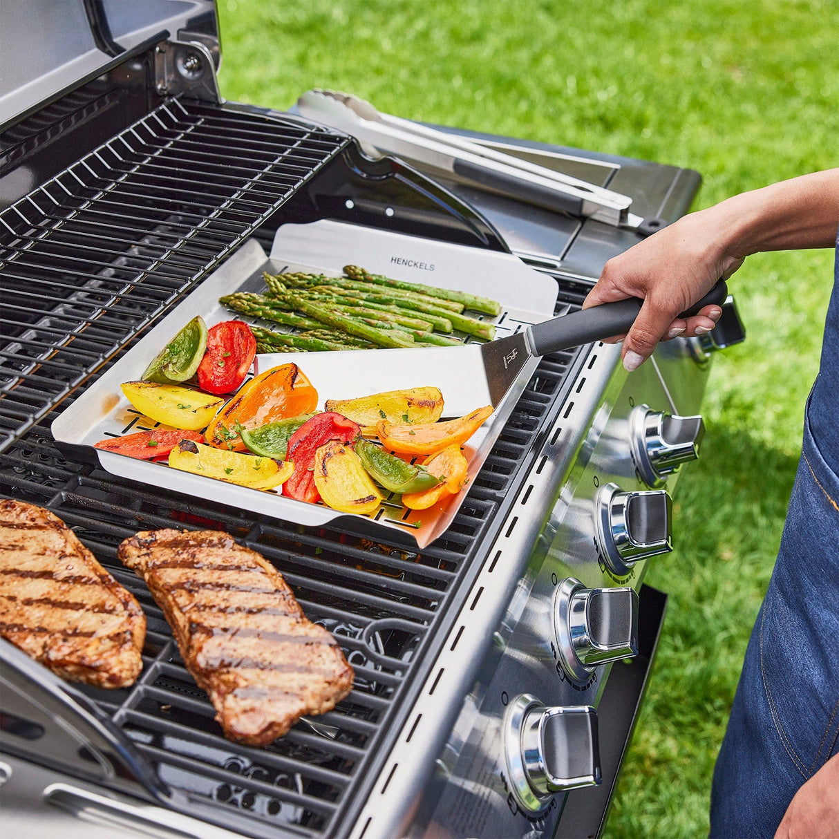 Henckels BBQ 2-pc Stainless Steel Grill Topper + Basket Set
