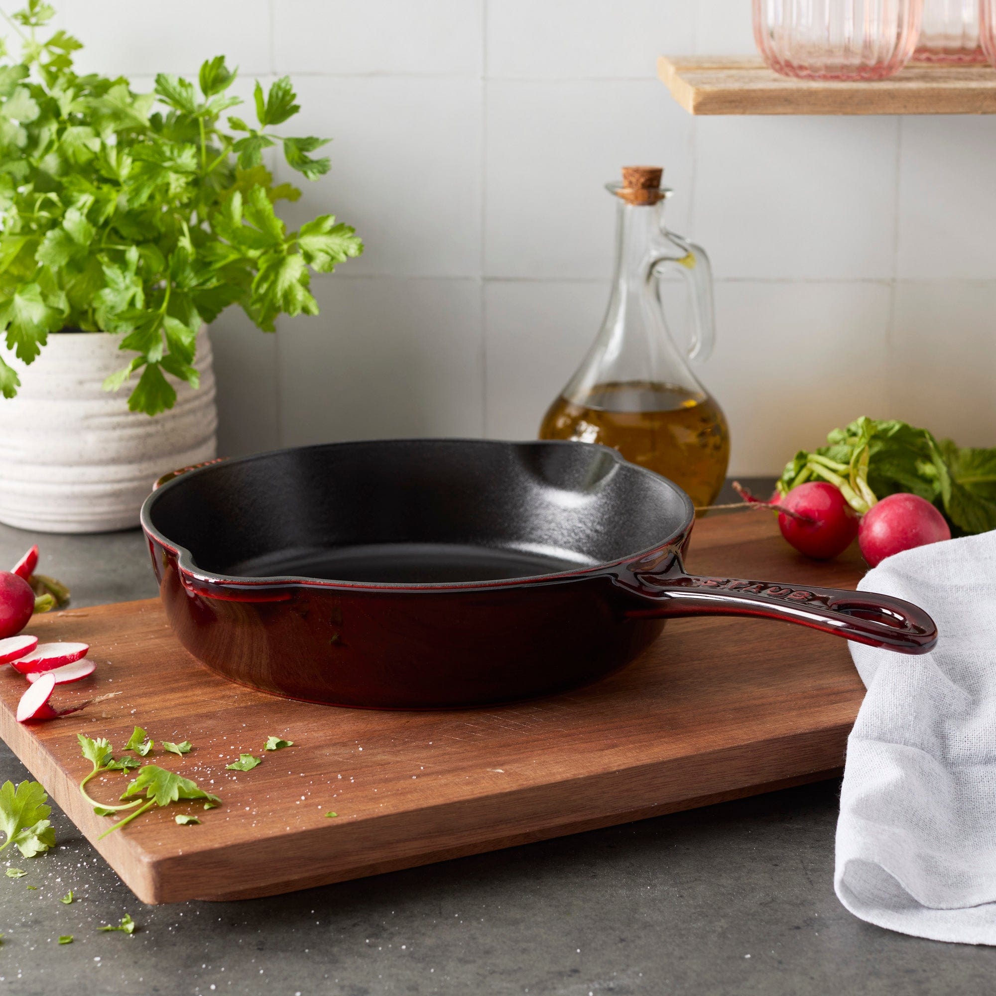 Staub Cast Iron 8.5-inch Traditional Deep Skillet - Grenadine