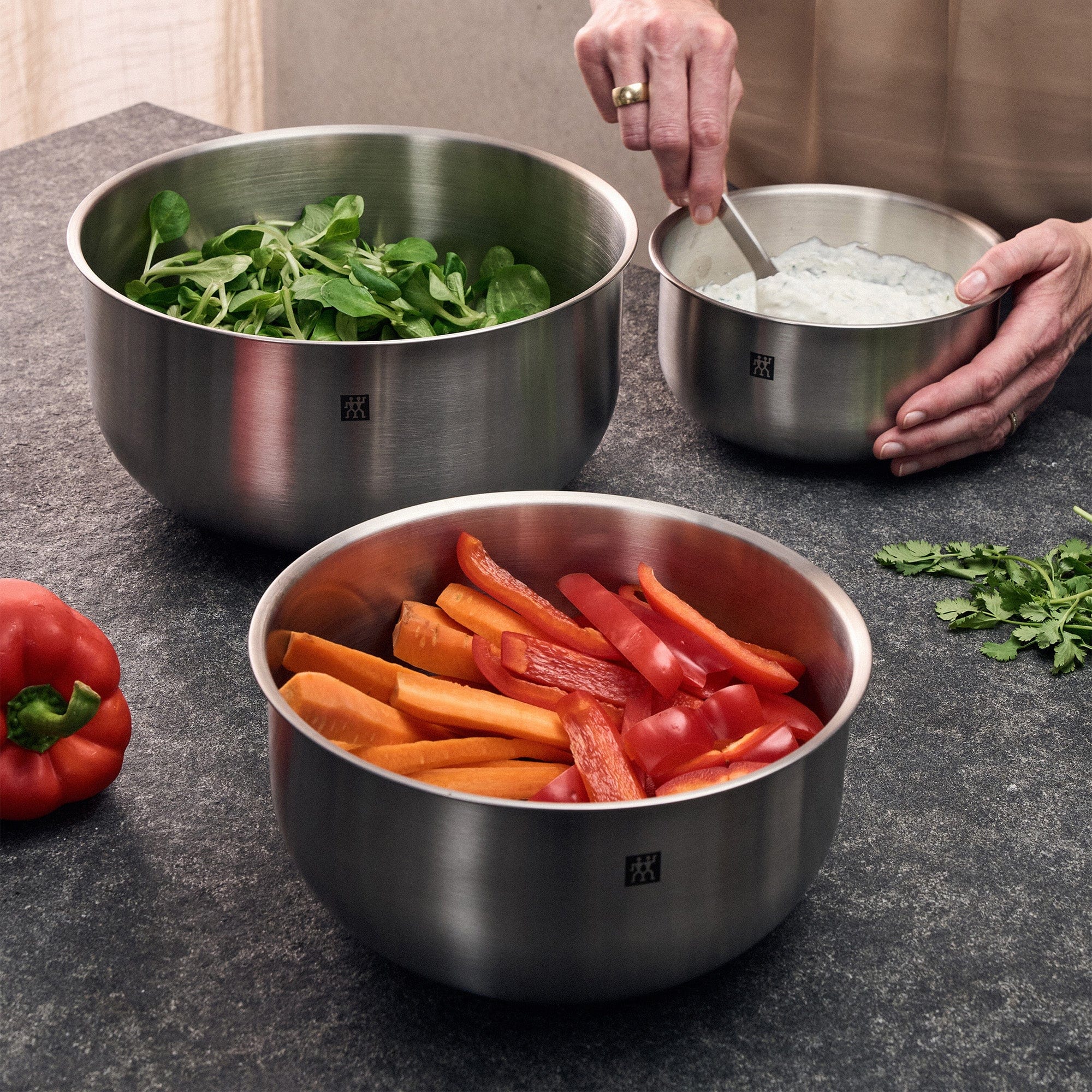 Zwilling Prep 3-pc Brushed Stainless Steel Nesting Bowls Set