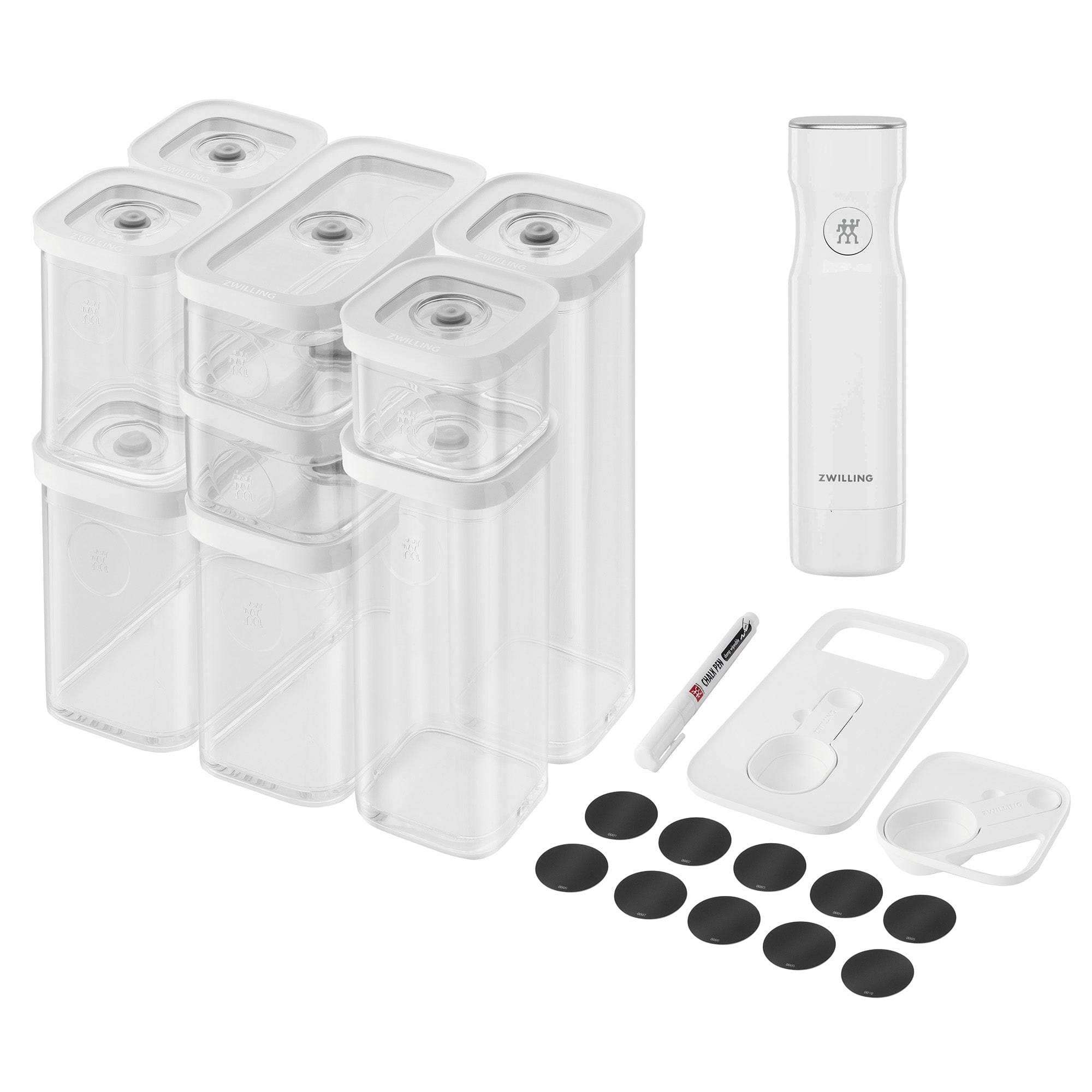 Zwilling Fresh & Save Cube Box Set, 12-pc, Plastic, Airtight Dry Food Storage Container, Small & Medium, with Vacuum Pump