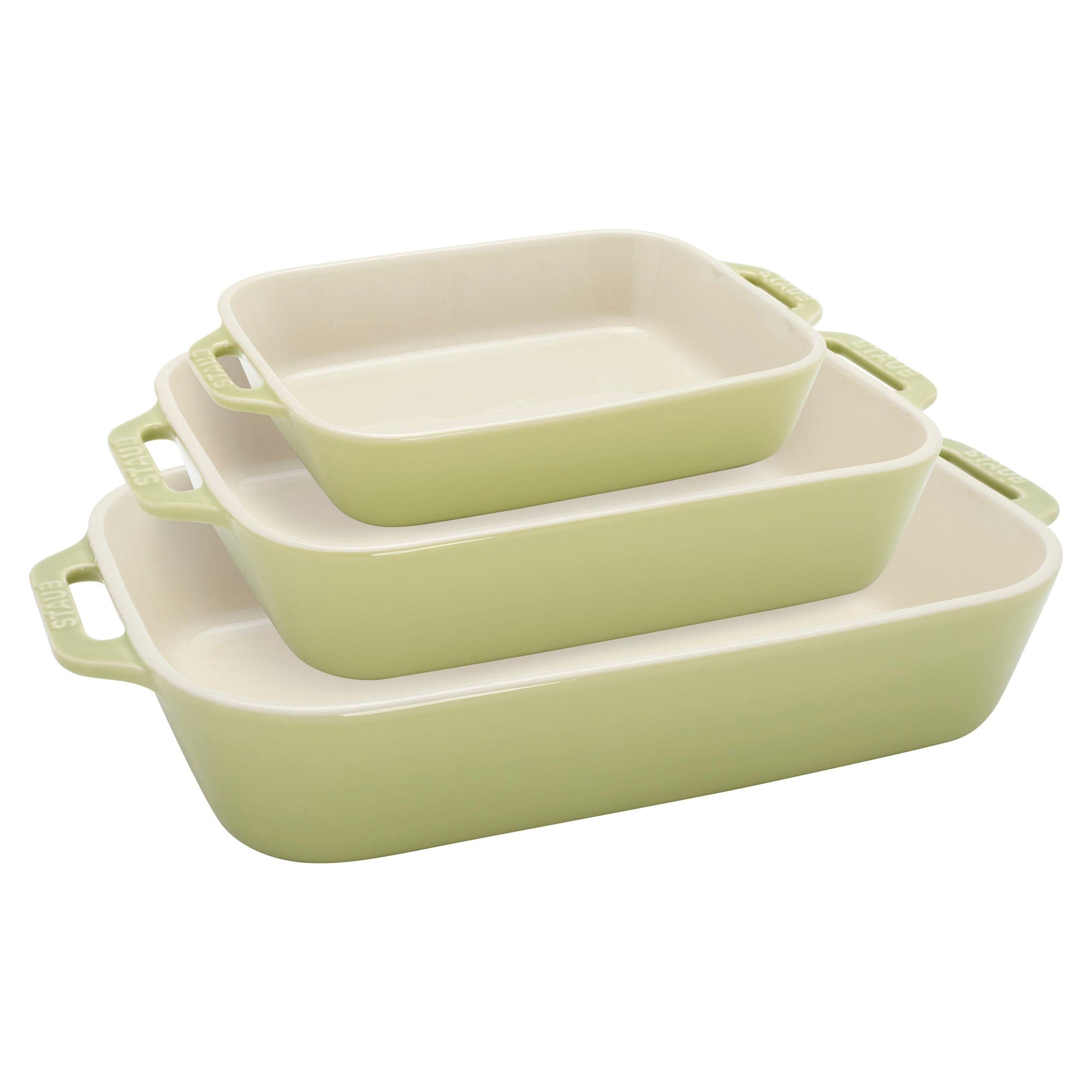 Staub Ceramic 3-pc Rectangular Baking Dish Set - Macaron Pastel Green