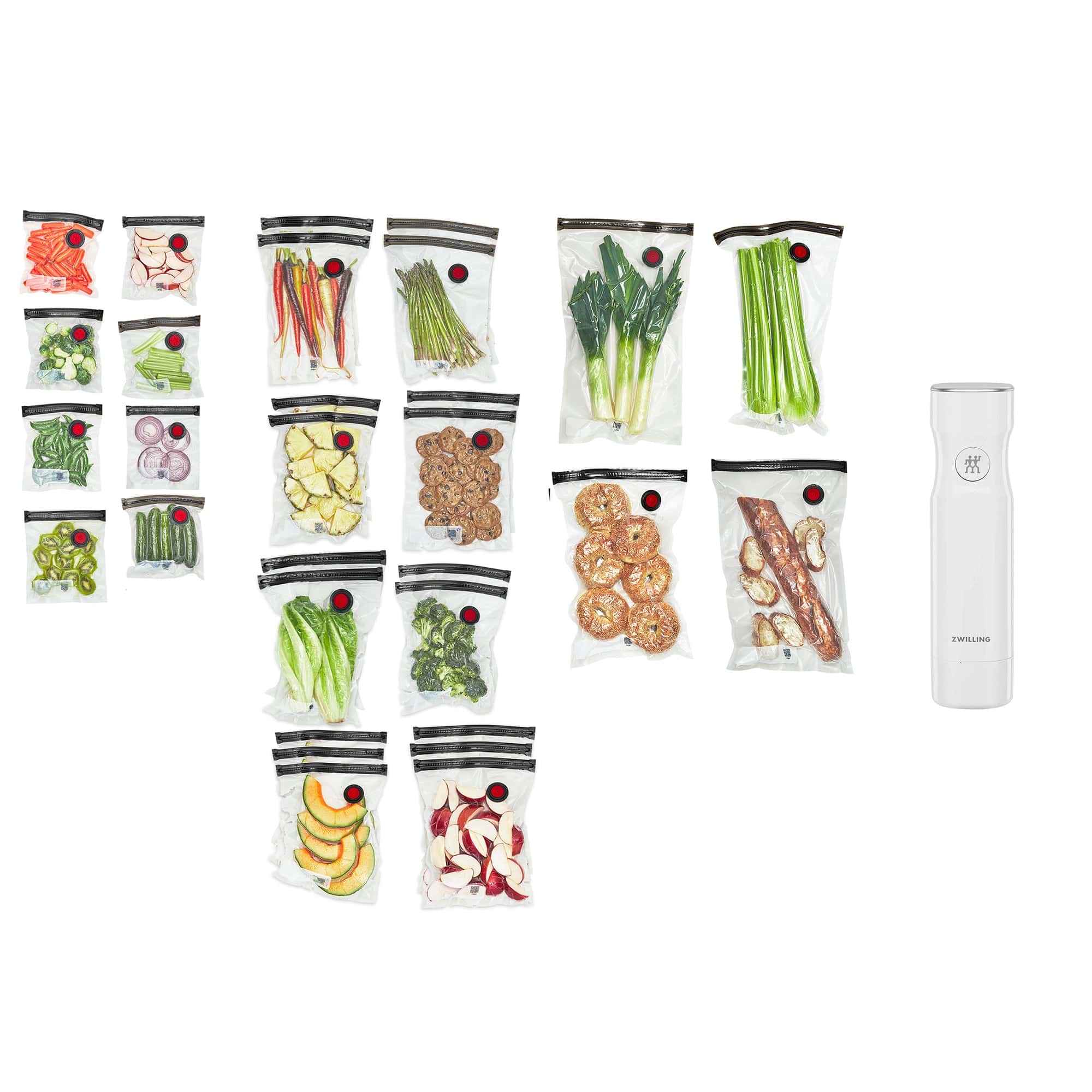 Zwilling Fresh & Save 30-pc Assorted Sizes Vacuum Sealer Bags, Reusable Sous Vide Bags with Vacuum Pump