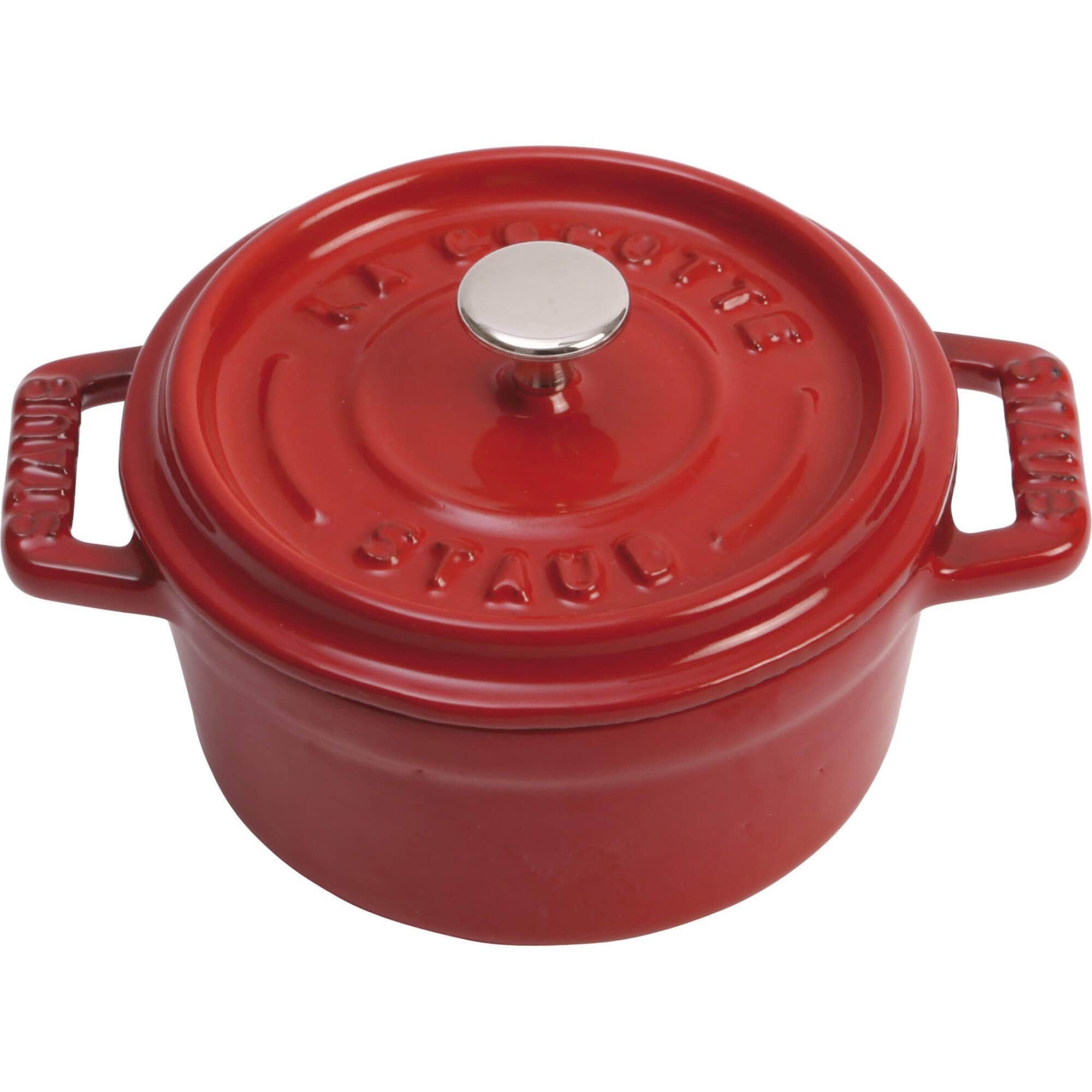 Staub Cast Iron Mini Round Cocotte, Dutch Oven, 0.25-quart, serves 1, Made in France, Cherry