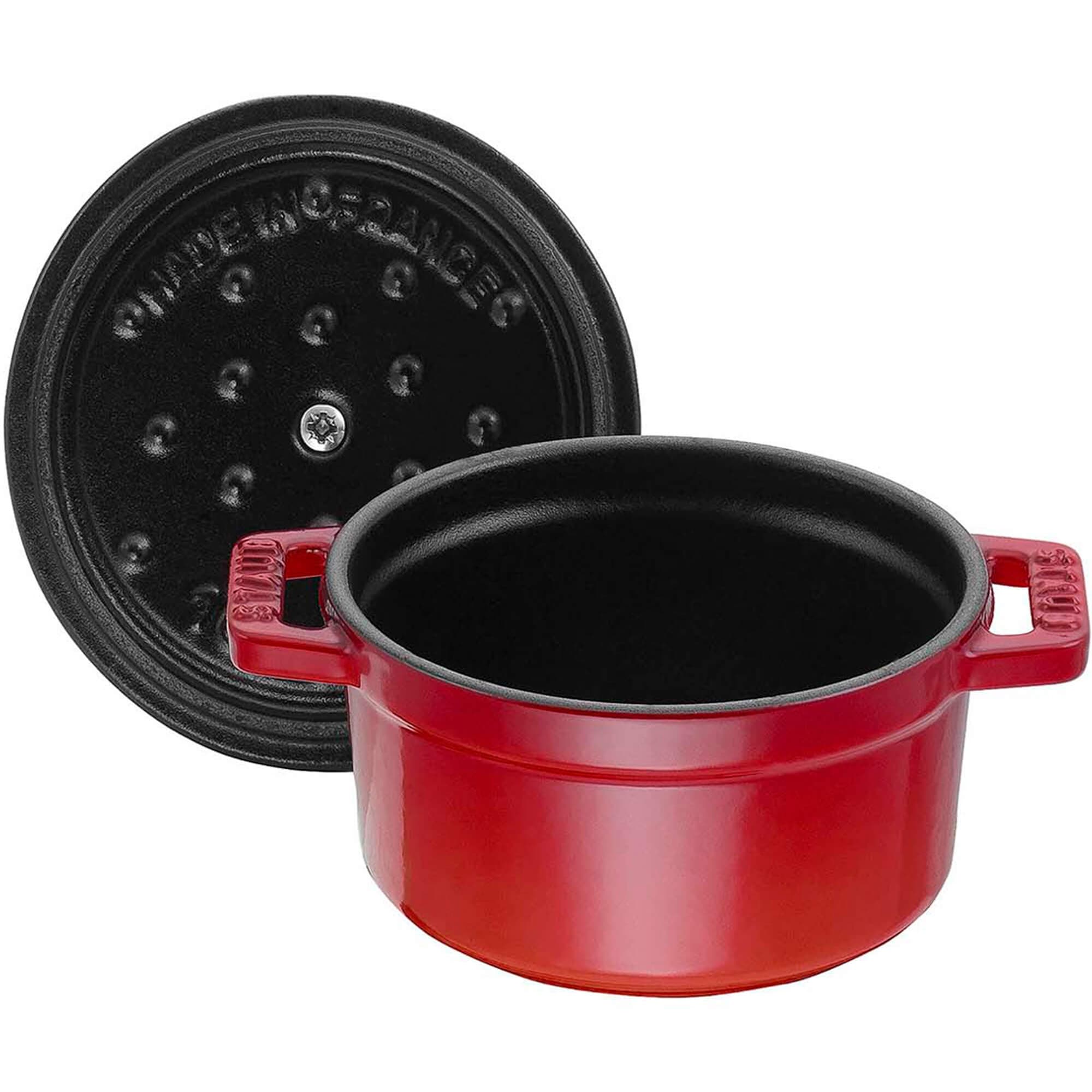 Staub Cast Iron Mini Round Cocotte, Dutch Oven, 0.25-quart, serves 1, Made in France, Cherry