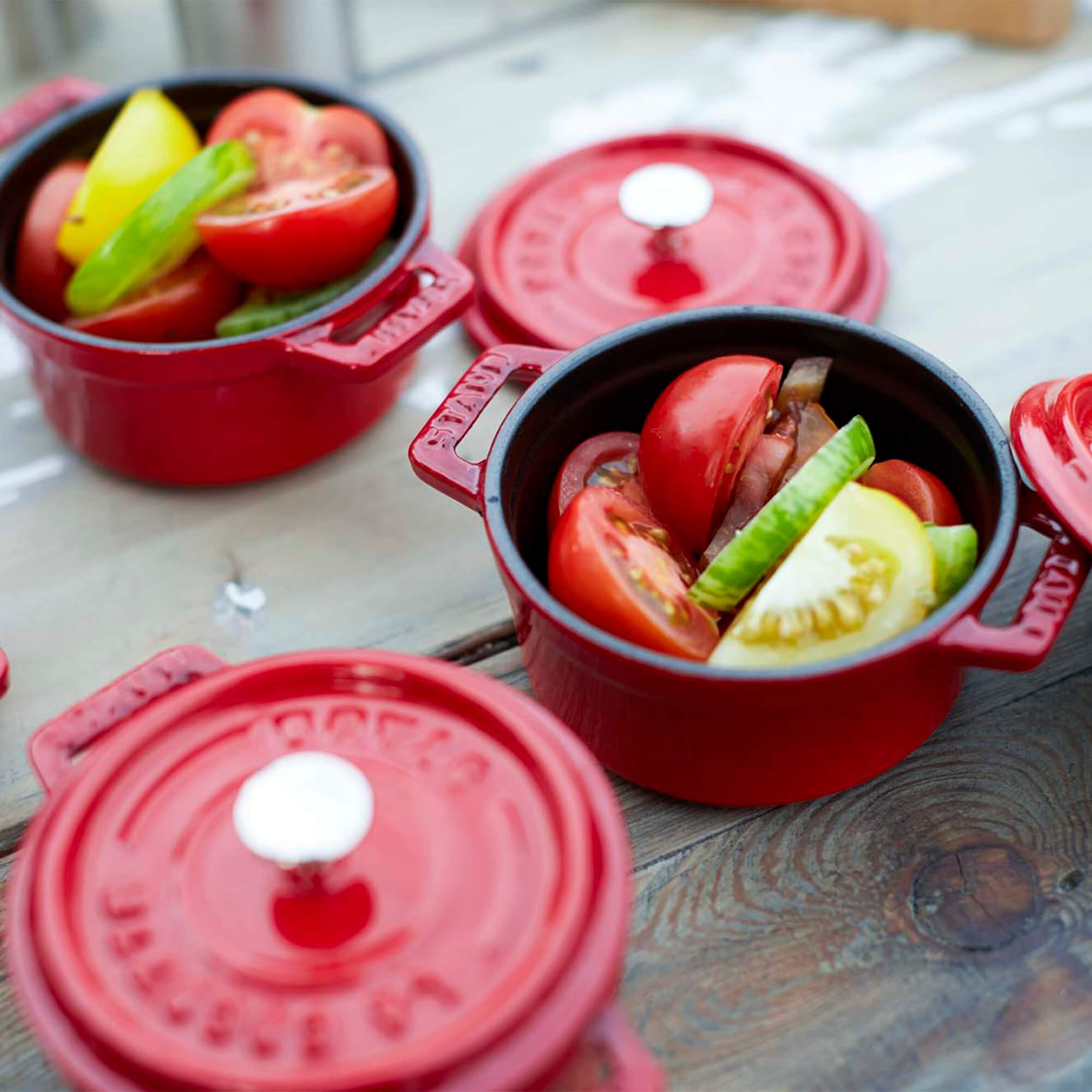 Staub Cast Iron Mini Round Cocotte, Dutch Oven, 0.25-quart, serves 1, Made in France, Cherry