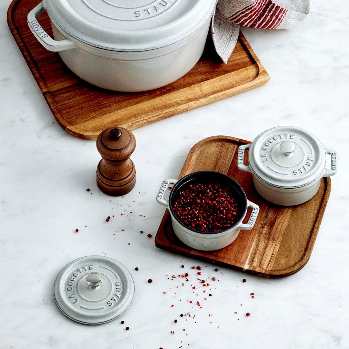 Staub Cast Iron 0.25-qt Mini Round Cocotte - White Truffle