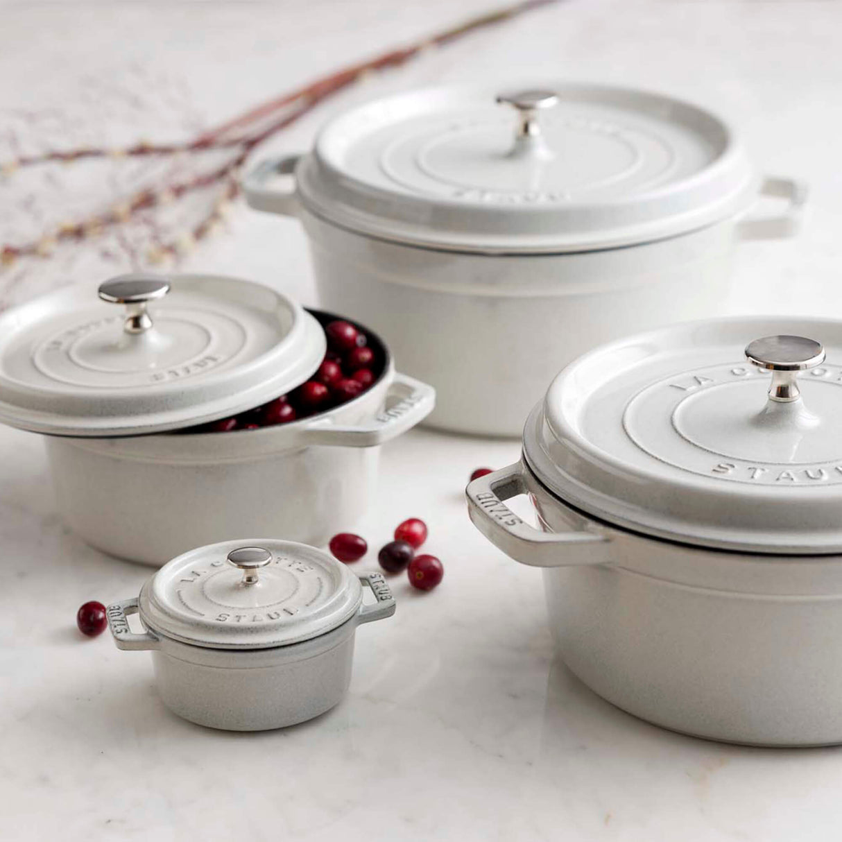 Staub Cast Iron 0.25-qt Mini Round Cocotte - White Truffle