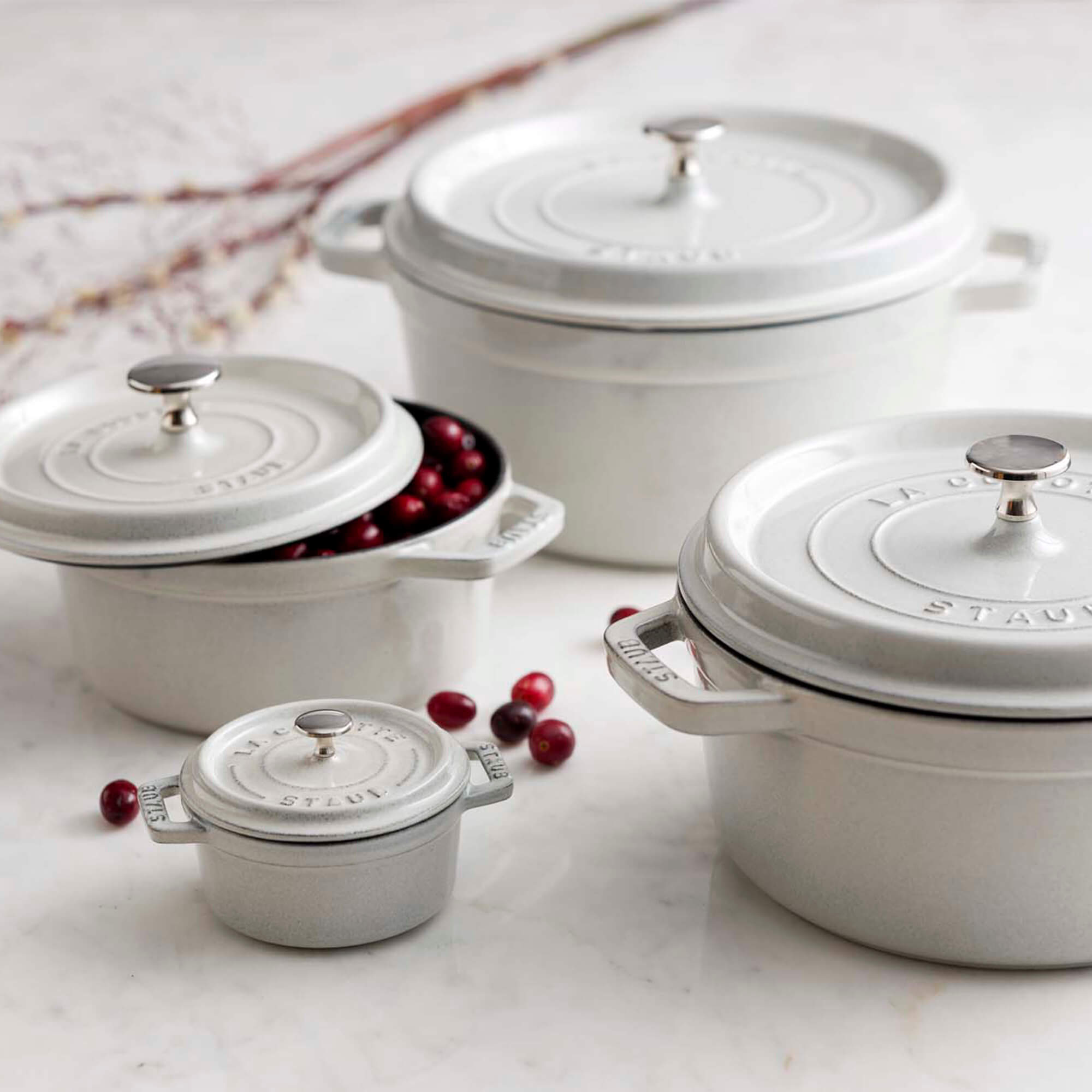 Staub Cast Iron .25-qt Mini Round Cocotte - White Truffle