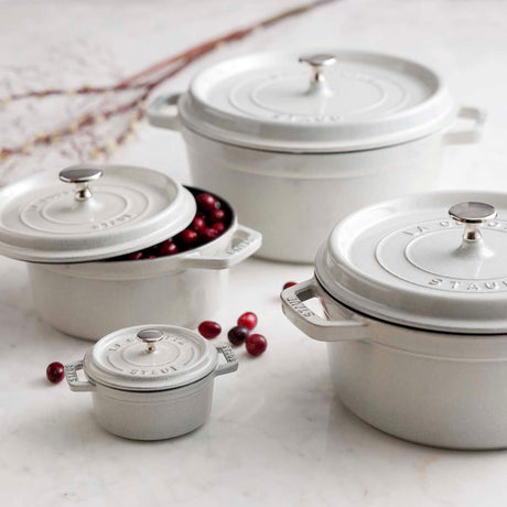 Staub Cast Iron 0.25-qt Mini Round Cocotte - White Truffle