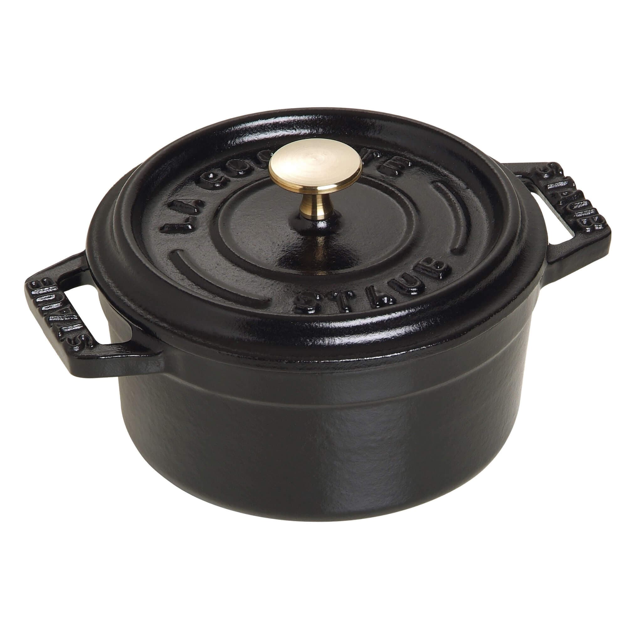 Staub Cast Iron Mini Round Cocotte, Dutch Oven, 0.25-quart, serves 1, Made in France, Matte Black